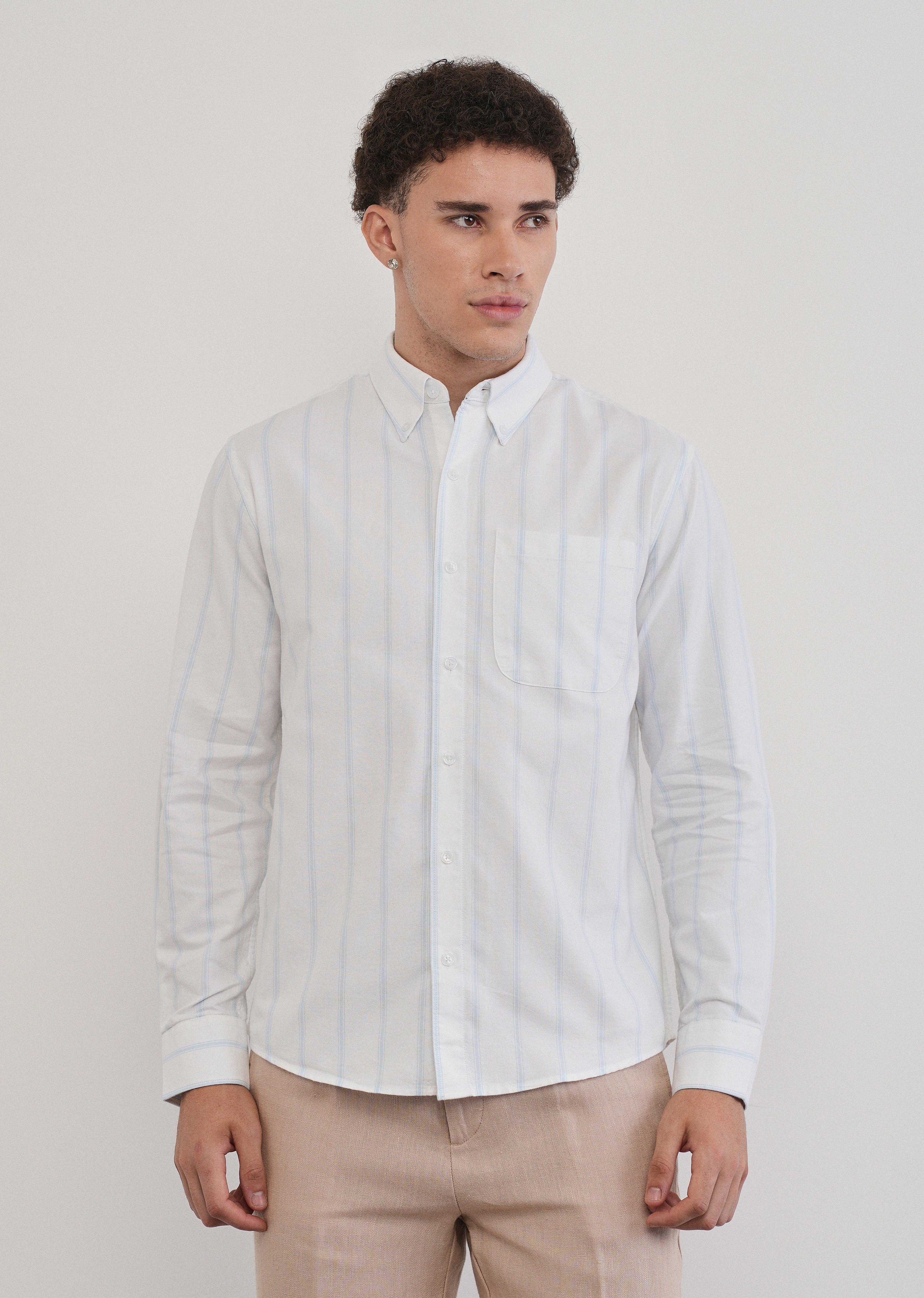 Blue Cluster Stripe Cotton Shirt