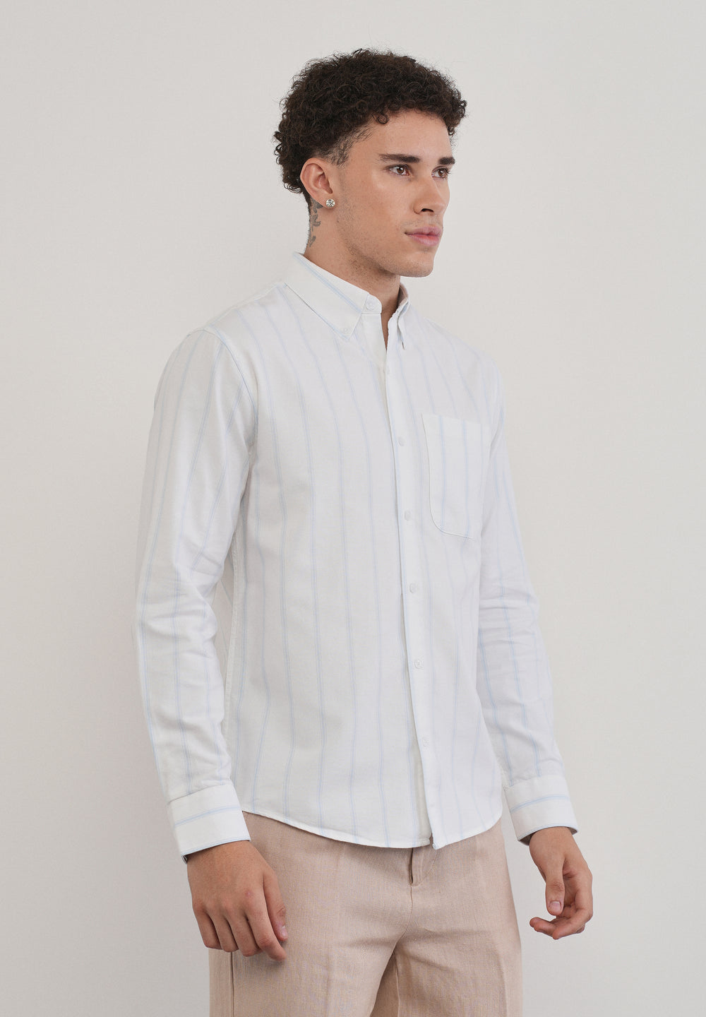 Blue Cluster Stripe Cotton Shirt