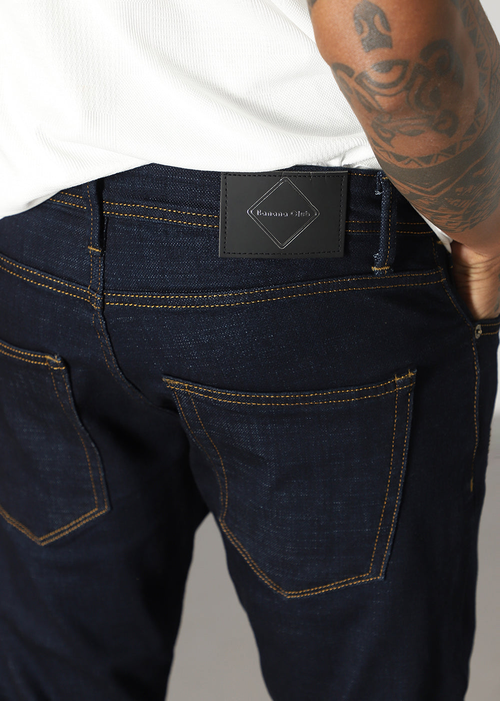 Blue Contrast Thread Slim Fit Denim