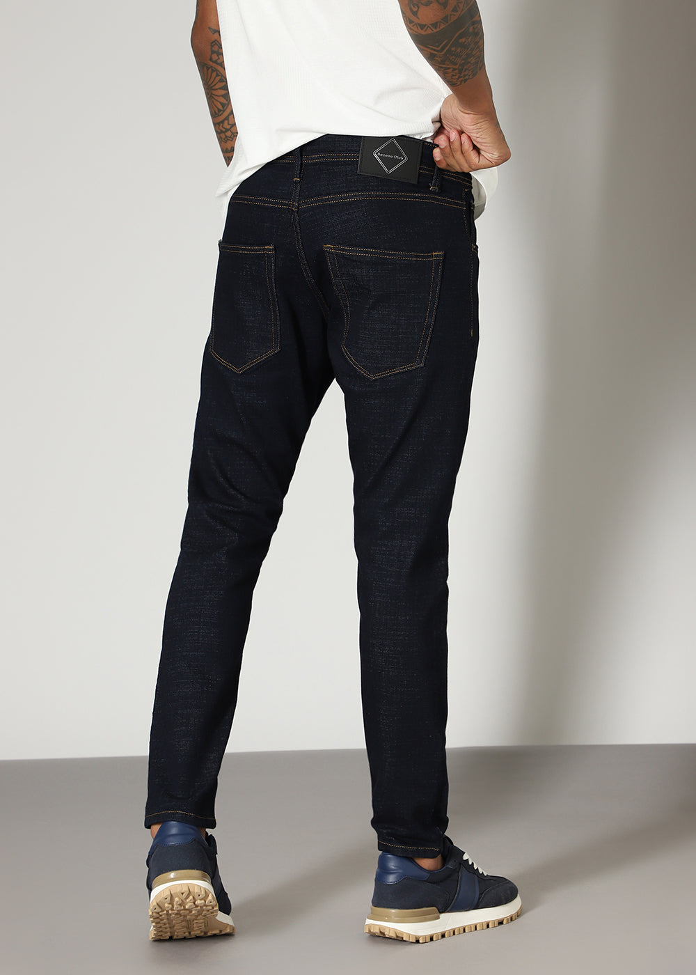 Blue Contrast Thread Slim Fit Denim