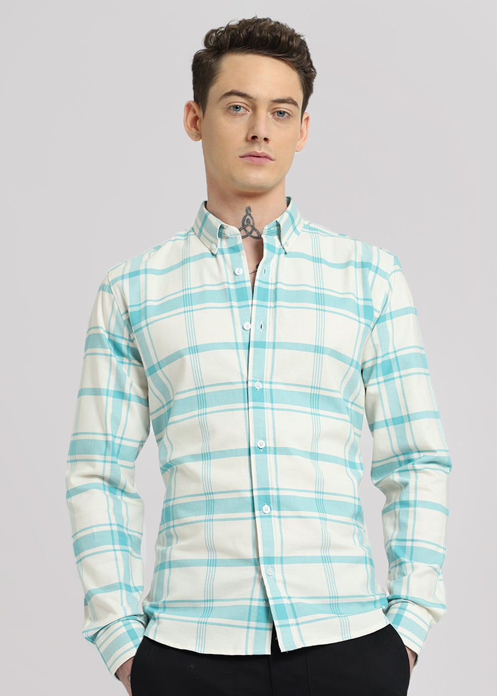 Blue Cotton Check Shirt