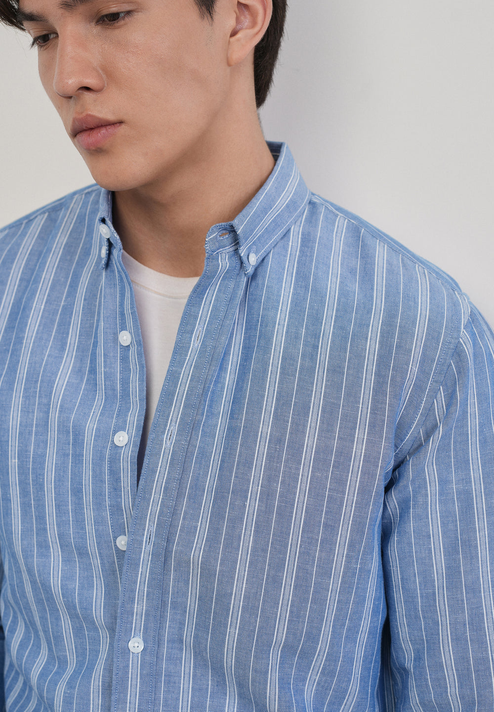 Blue Cotton Linen Stripe Shirt