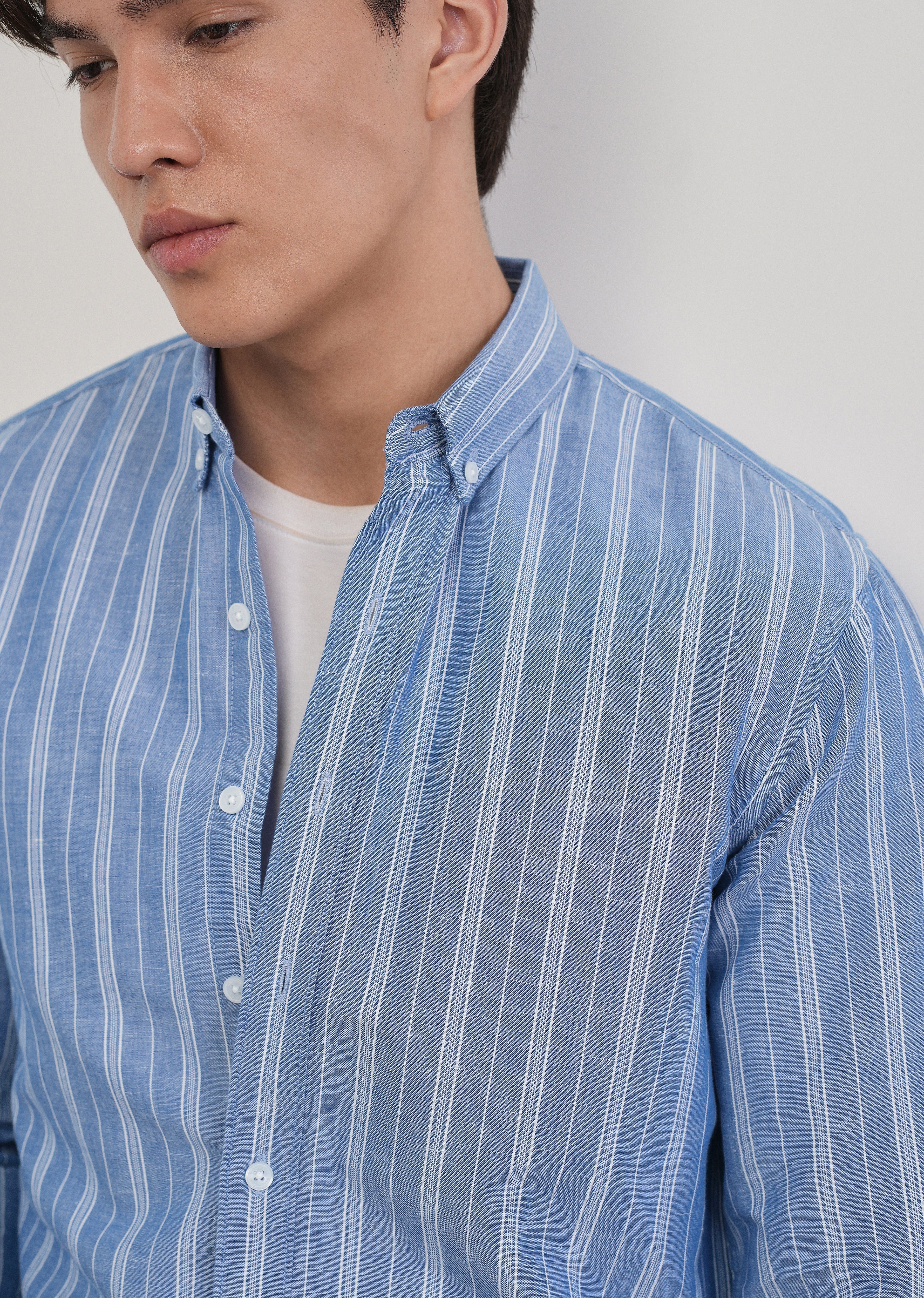 Blue Cotton Linen Stripe Shirt