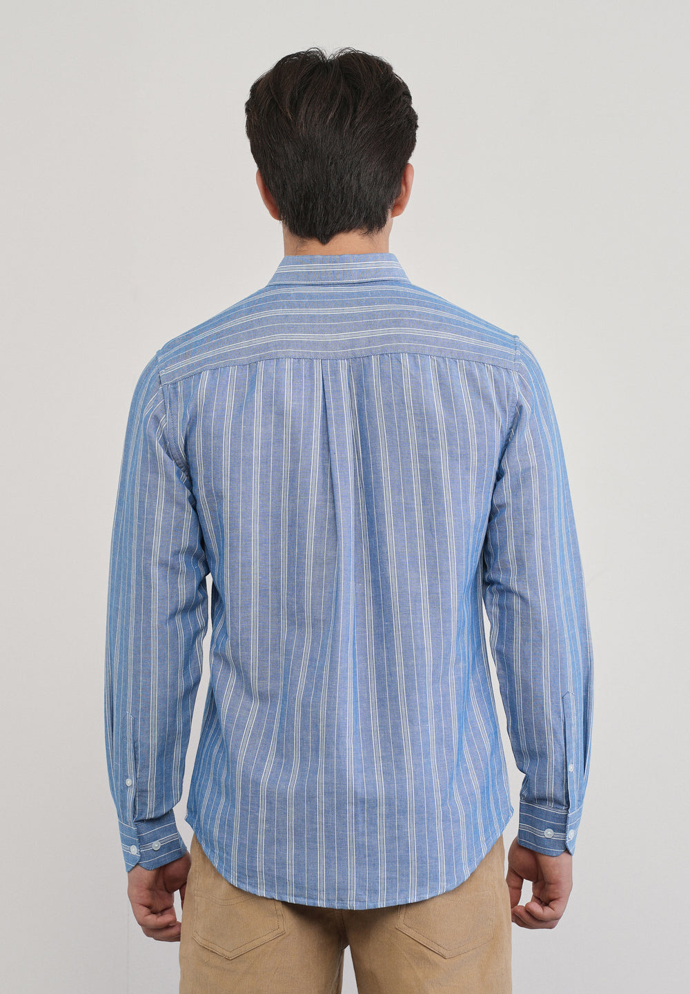 Blue Cotton Linen Stripe Shirt