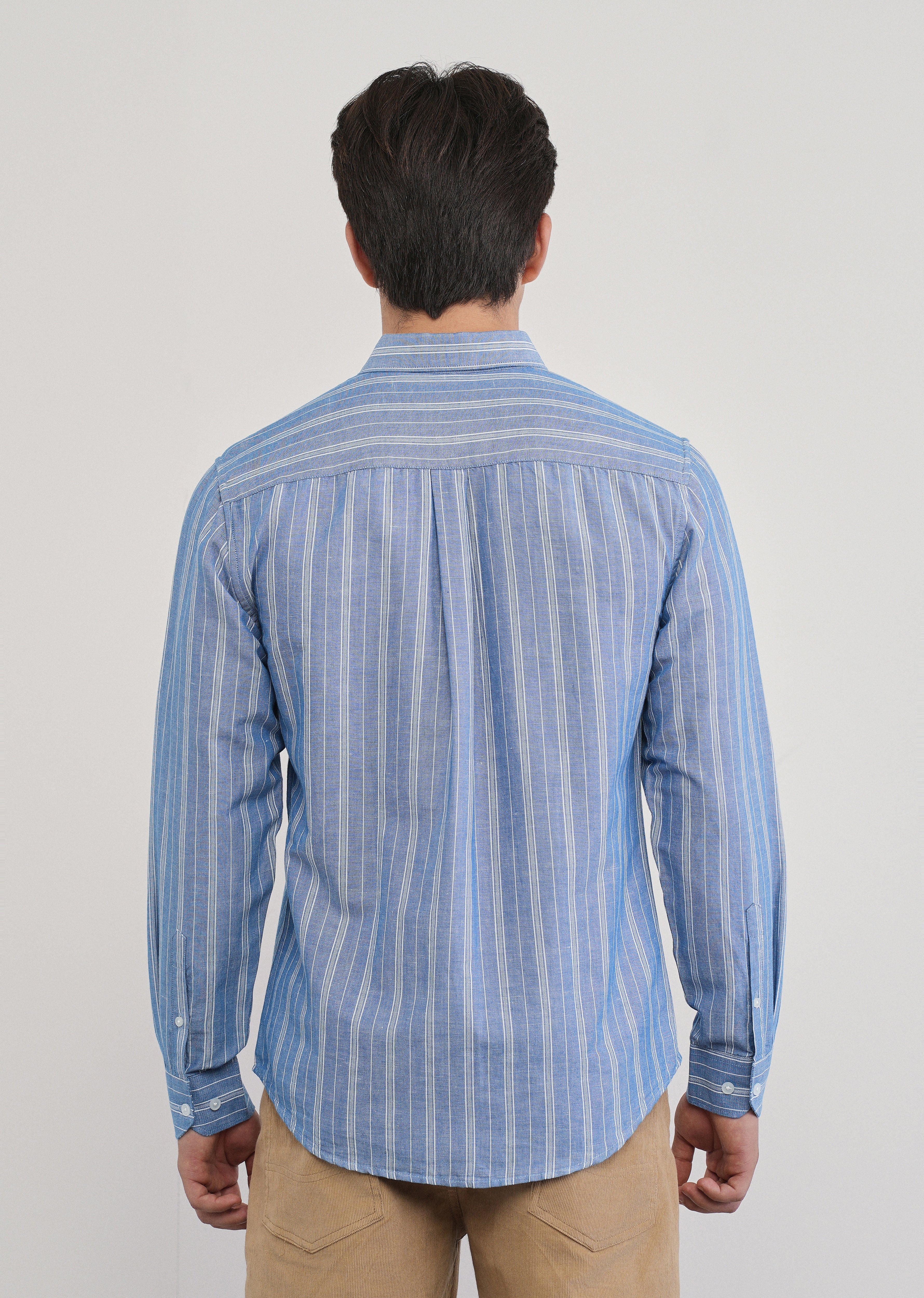 Blue Cotton Linen Stripe Shirt