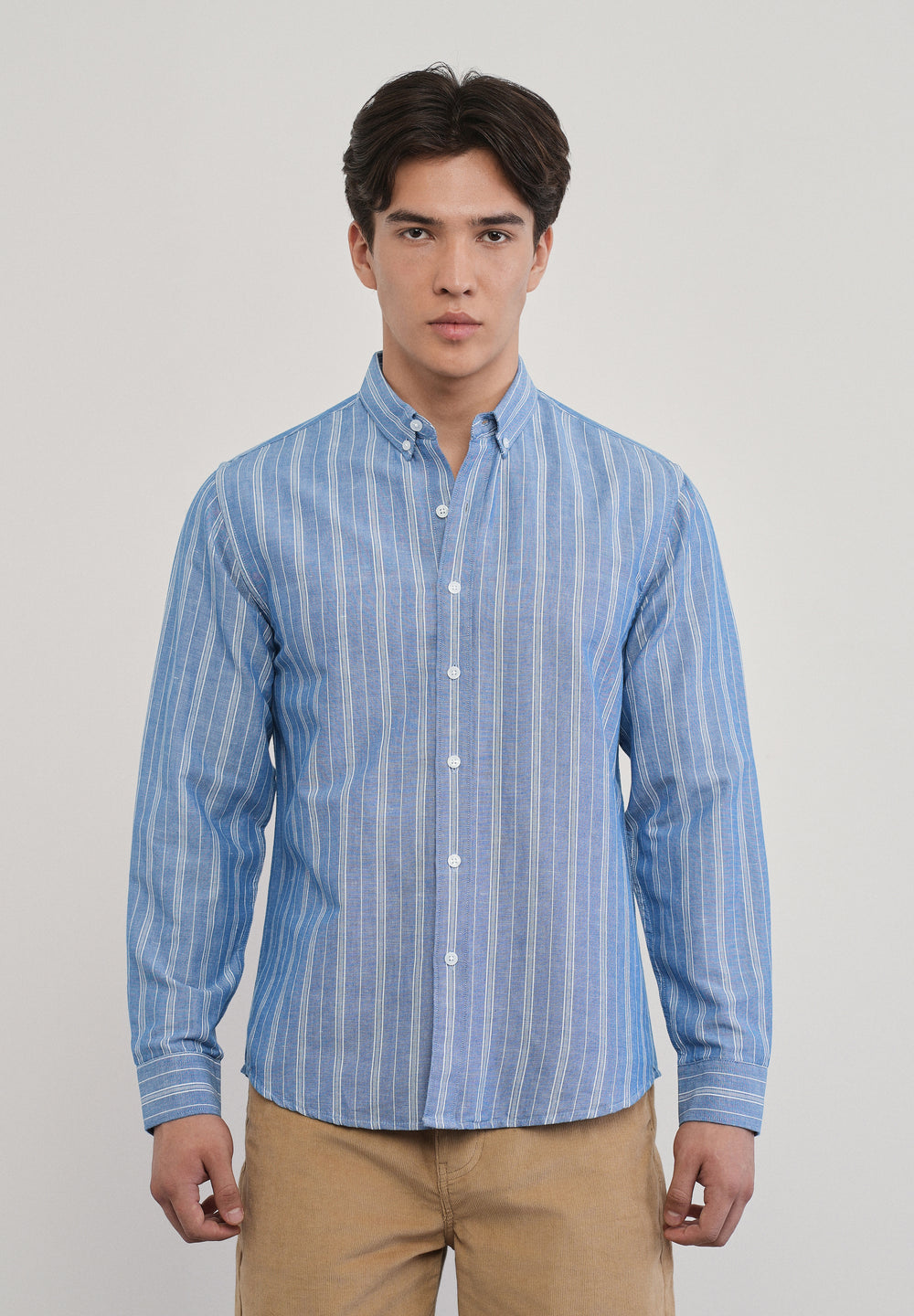 Blue Cotton Linen Stripe Shirt