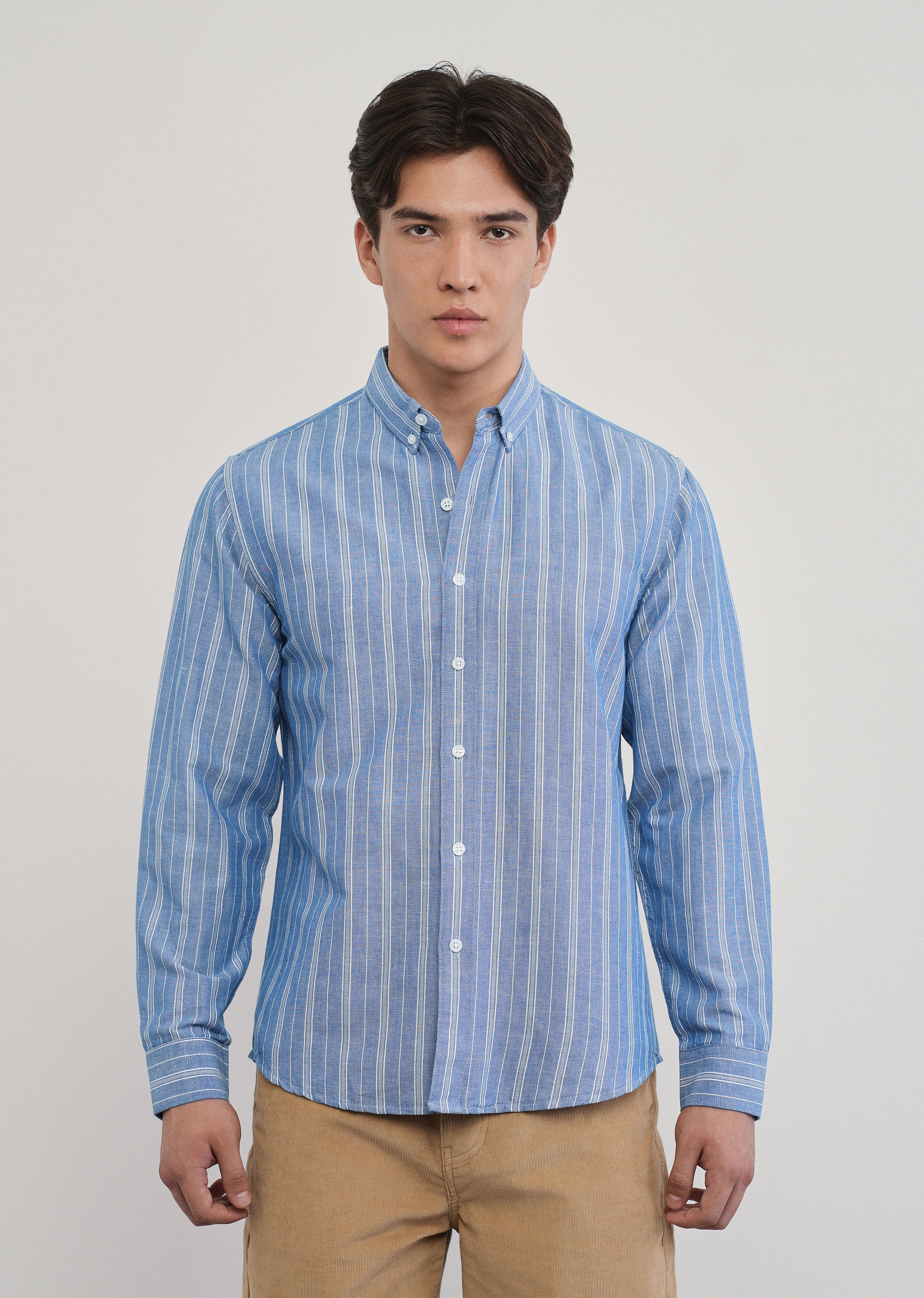 Blue Cotton Linen Stripe Shirt