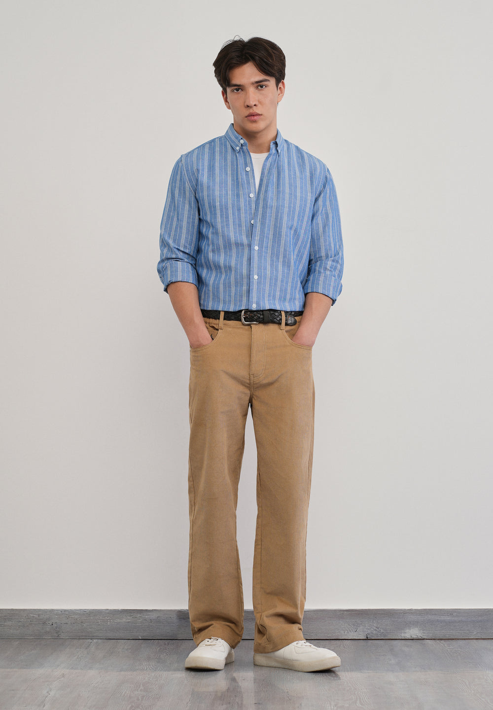 Blue Cotton Linen Stripe Shirt