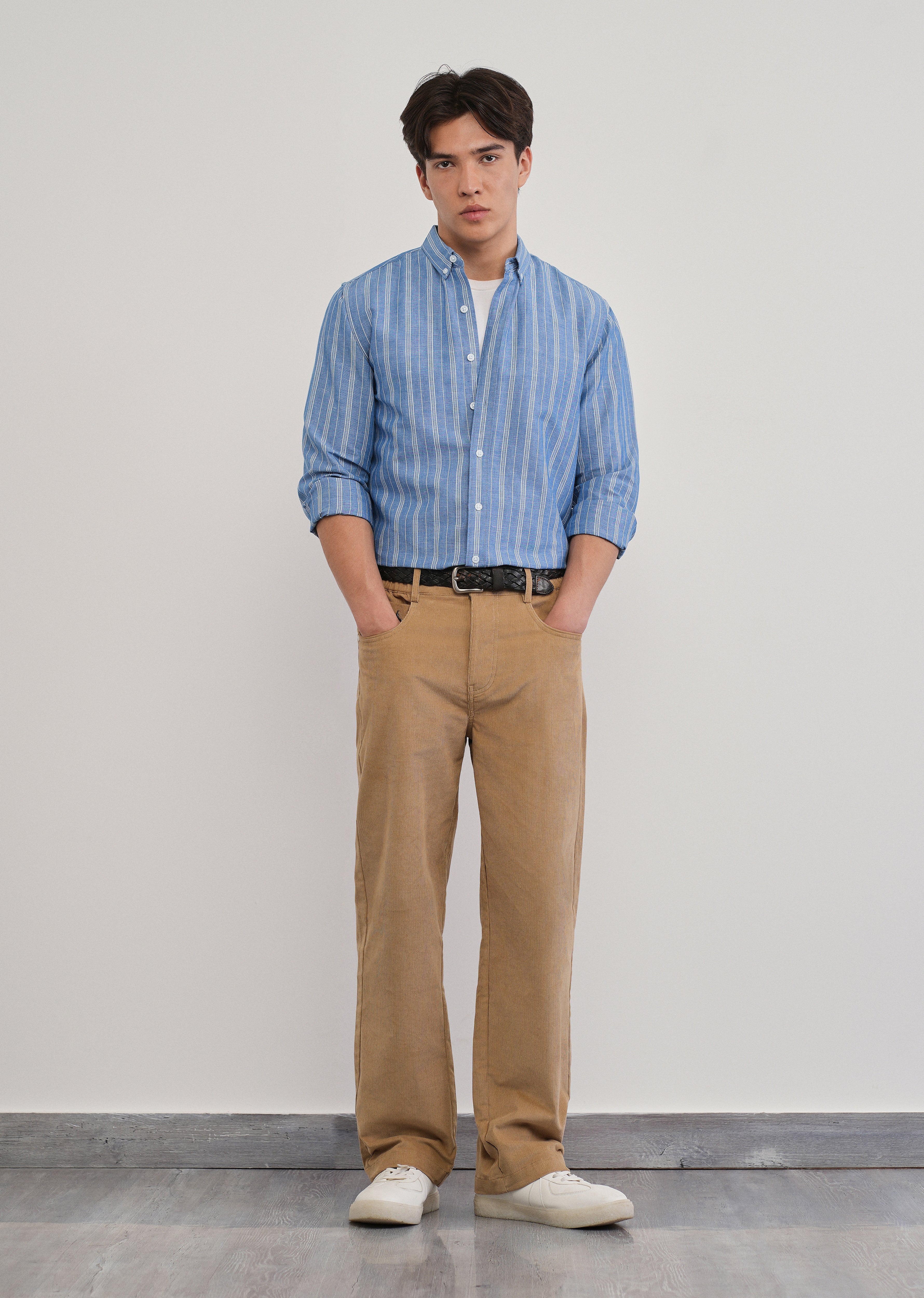 Blue Cotton Linen Stripe Shirt