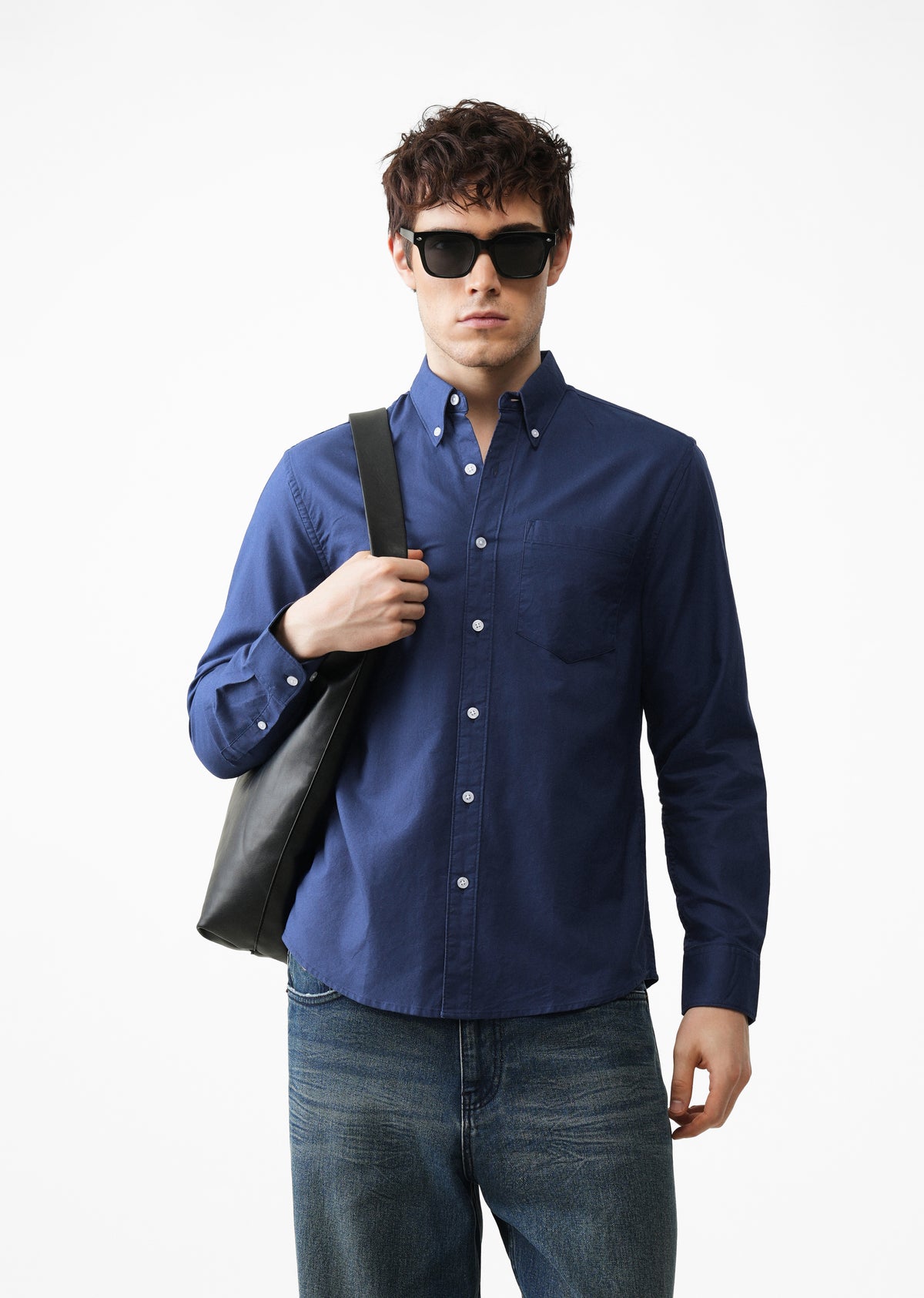 Blue Plain Cotton Oxford Shirt