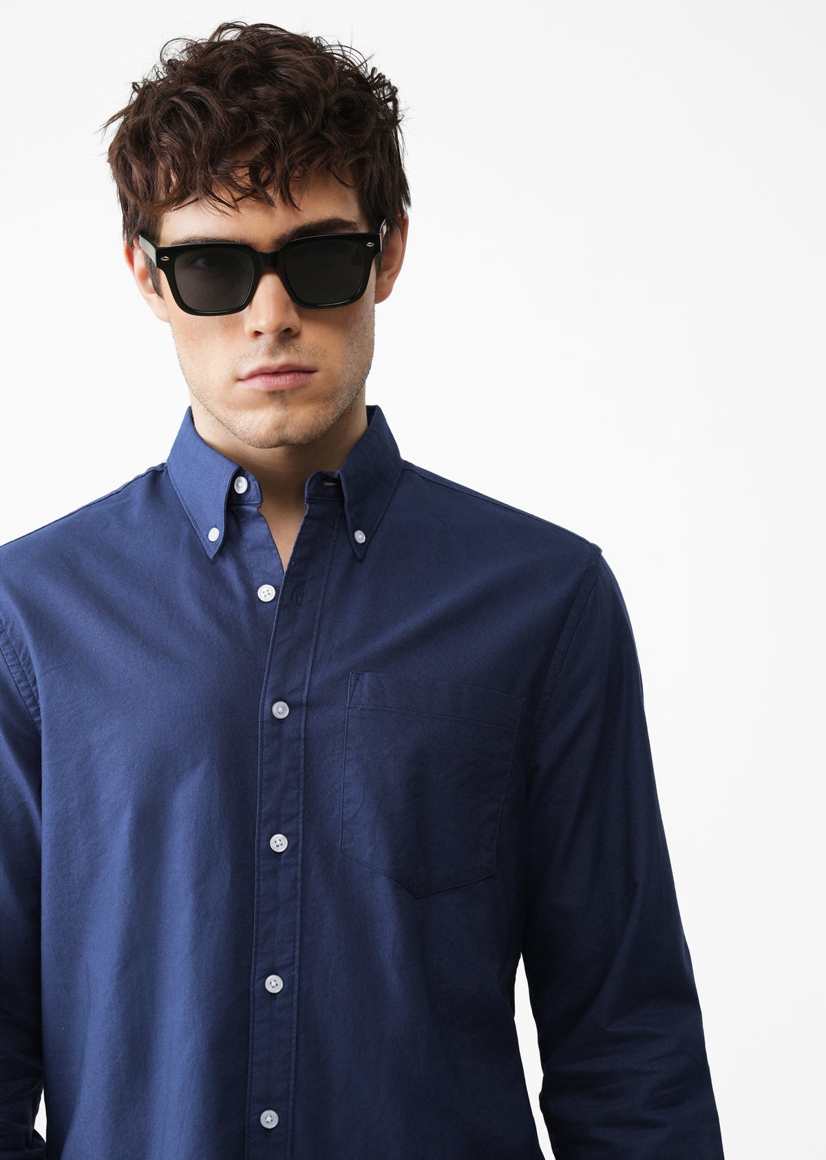 Blue Plain Cotton Oxford Shirt