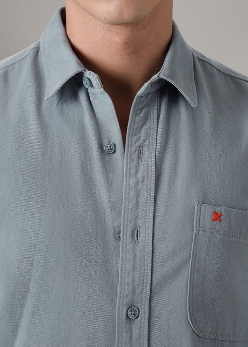 Blue Cotton Single Pocket Shirt