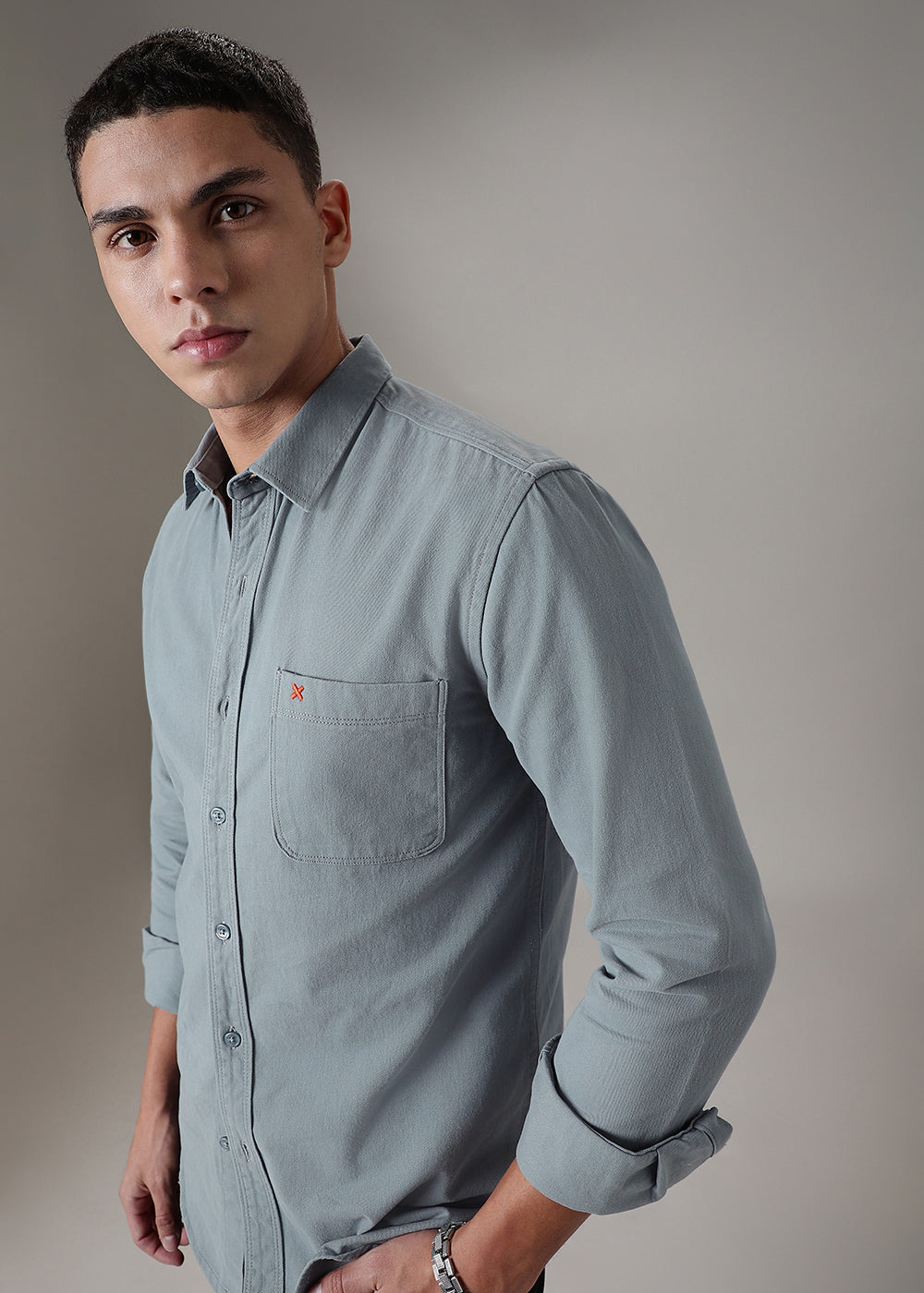 Blue Cotton Single Pocket Shirt