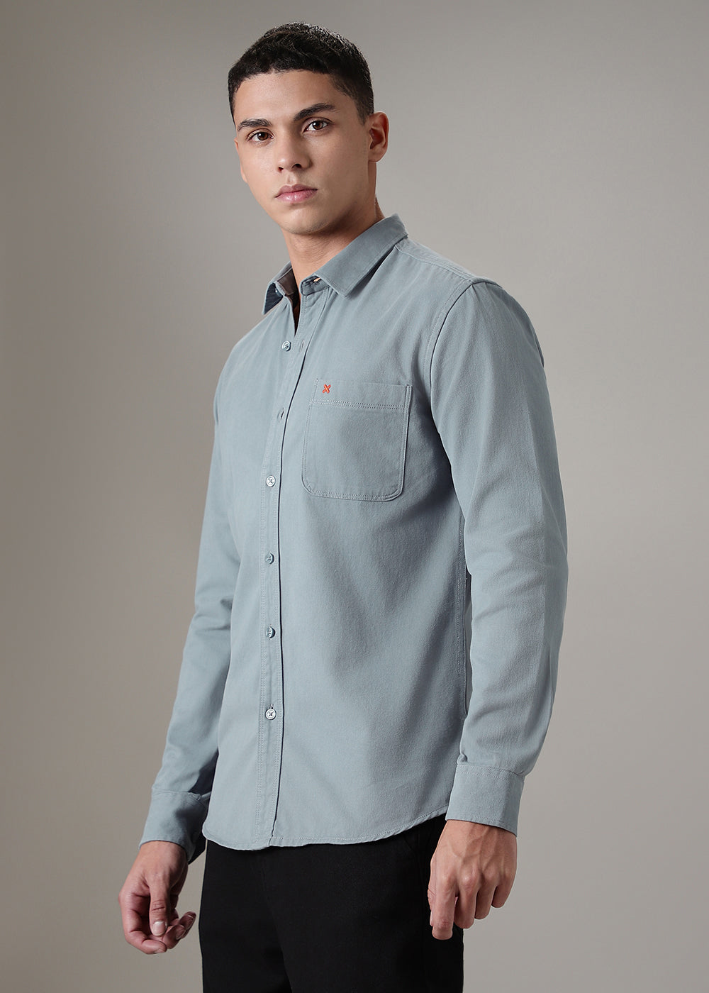 Blue Cotton Single Pocket Shirt