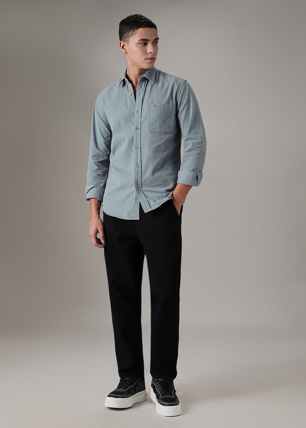 Blue Cotton Single Pocket Shirt