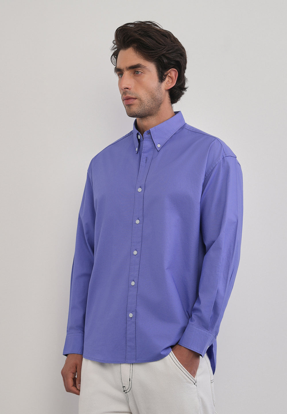 Lavender Cotton Stretch Relaxed Shirt