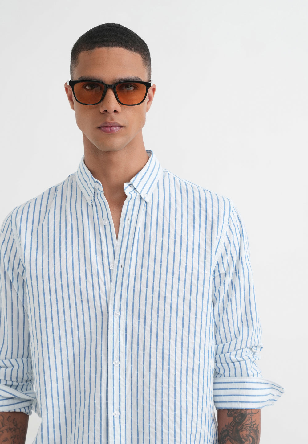 Blue Cotton Stripe Shirt