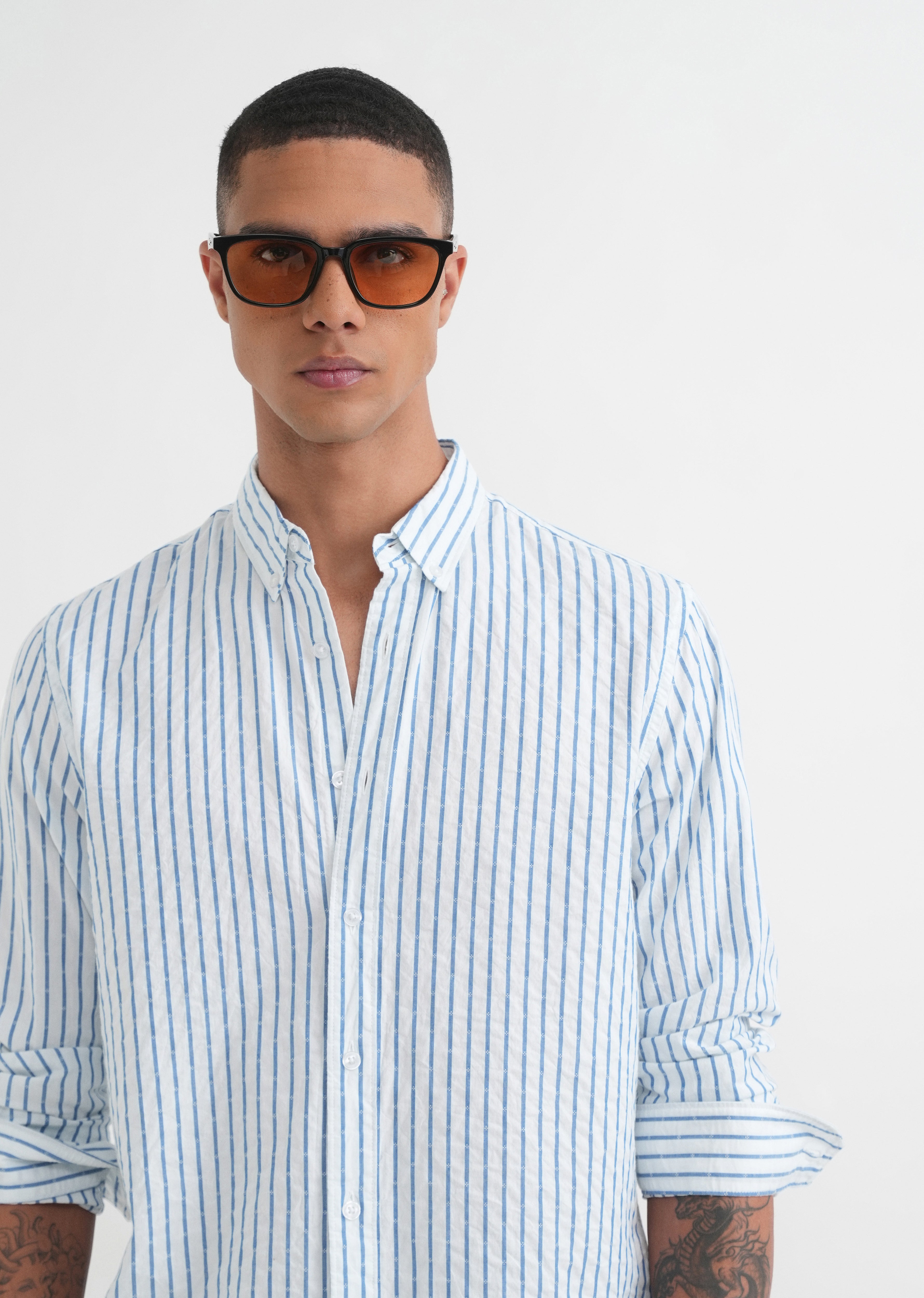 Blue Cotton Stripe Shirt