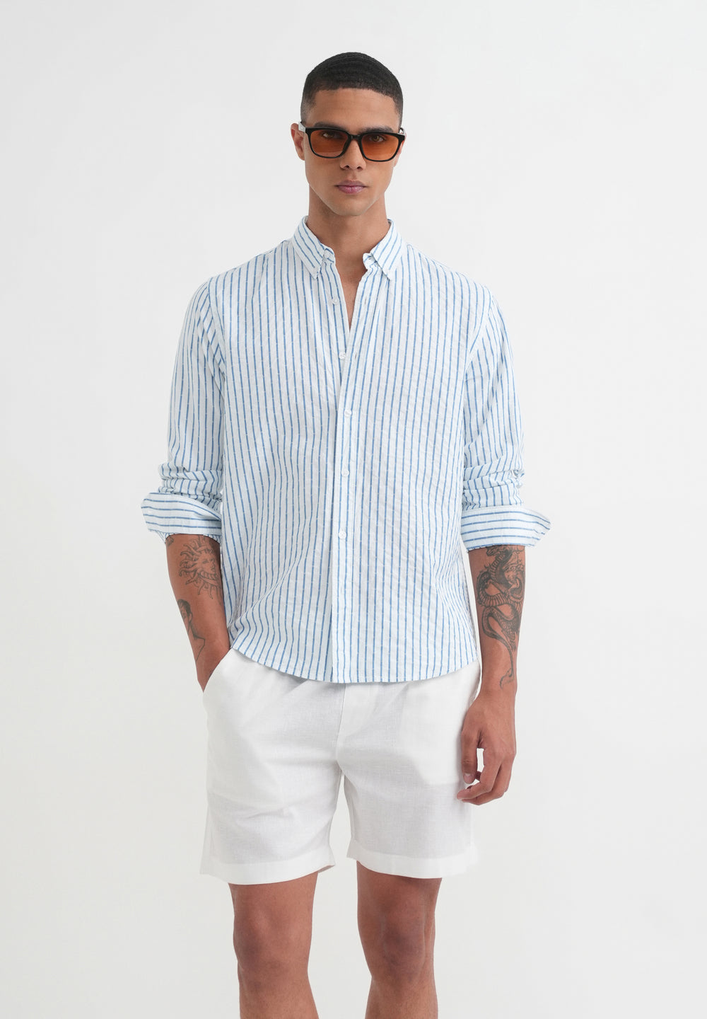 Blue Cotton Stripe Shirt