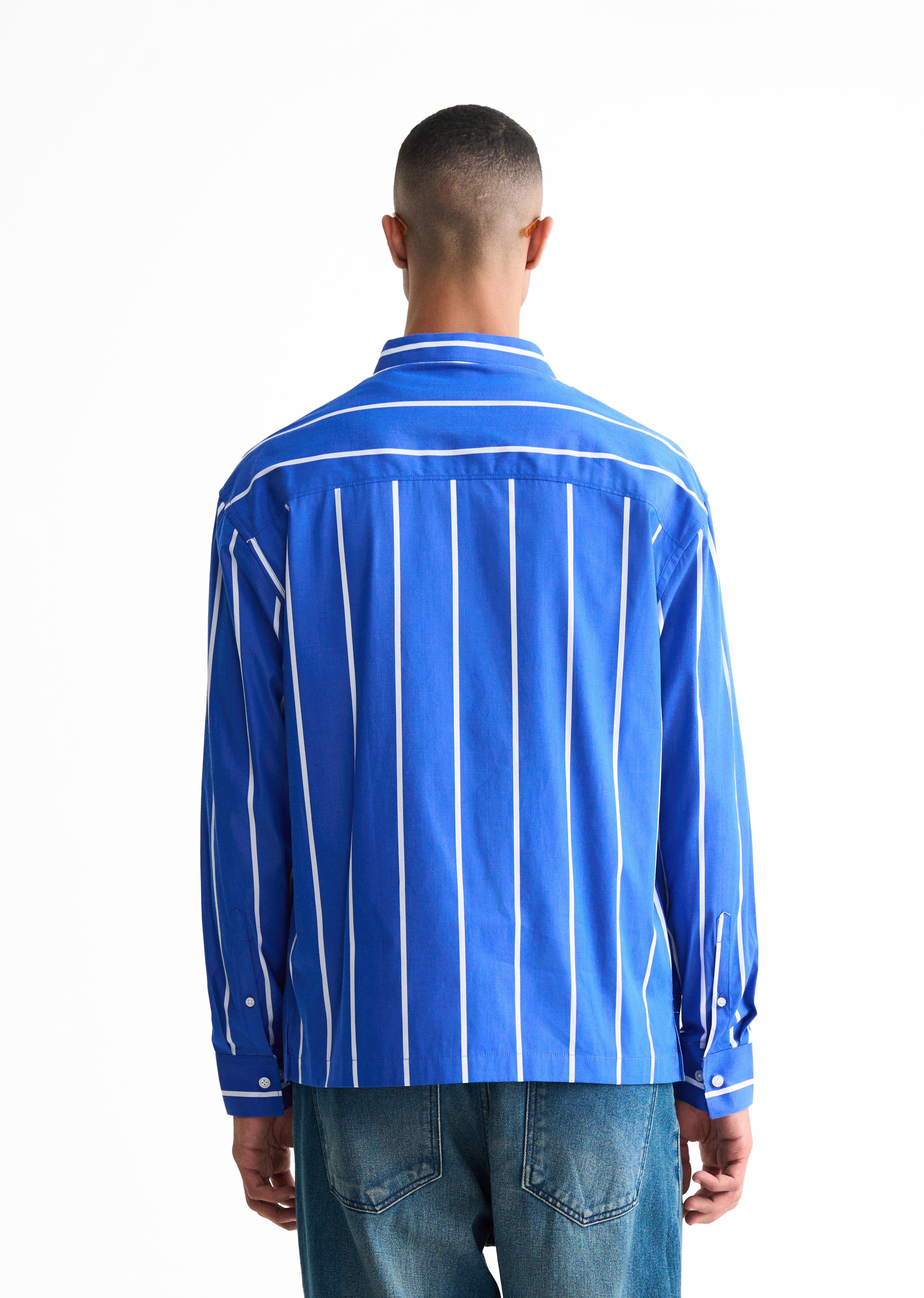 Blue Cotton Striped Boxy Shirt