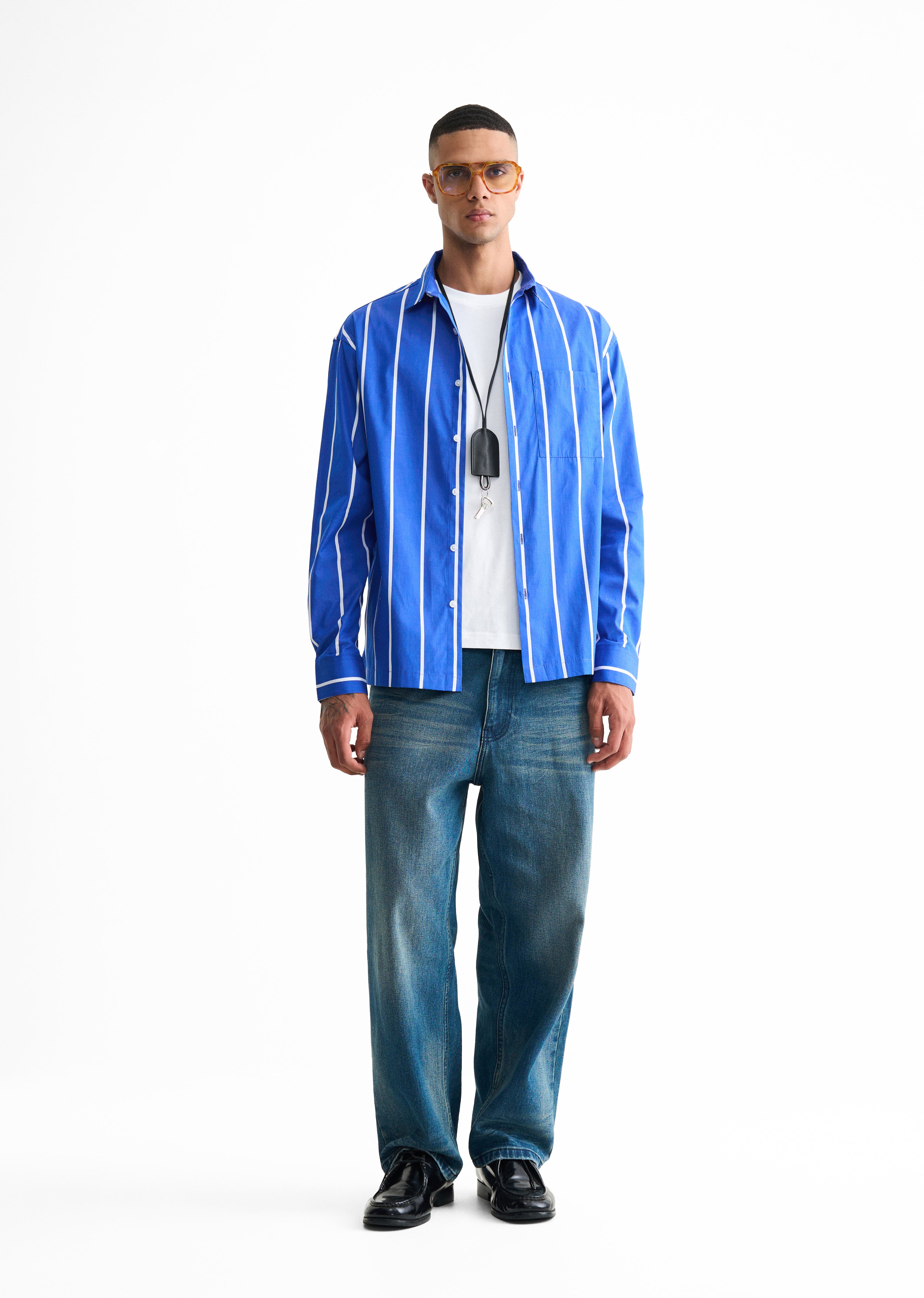 Blue Cotton Striped Boxy Shirt