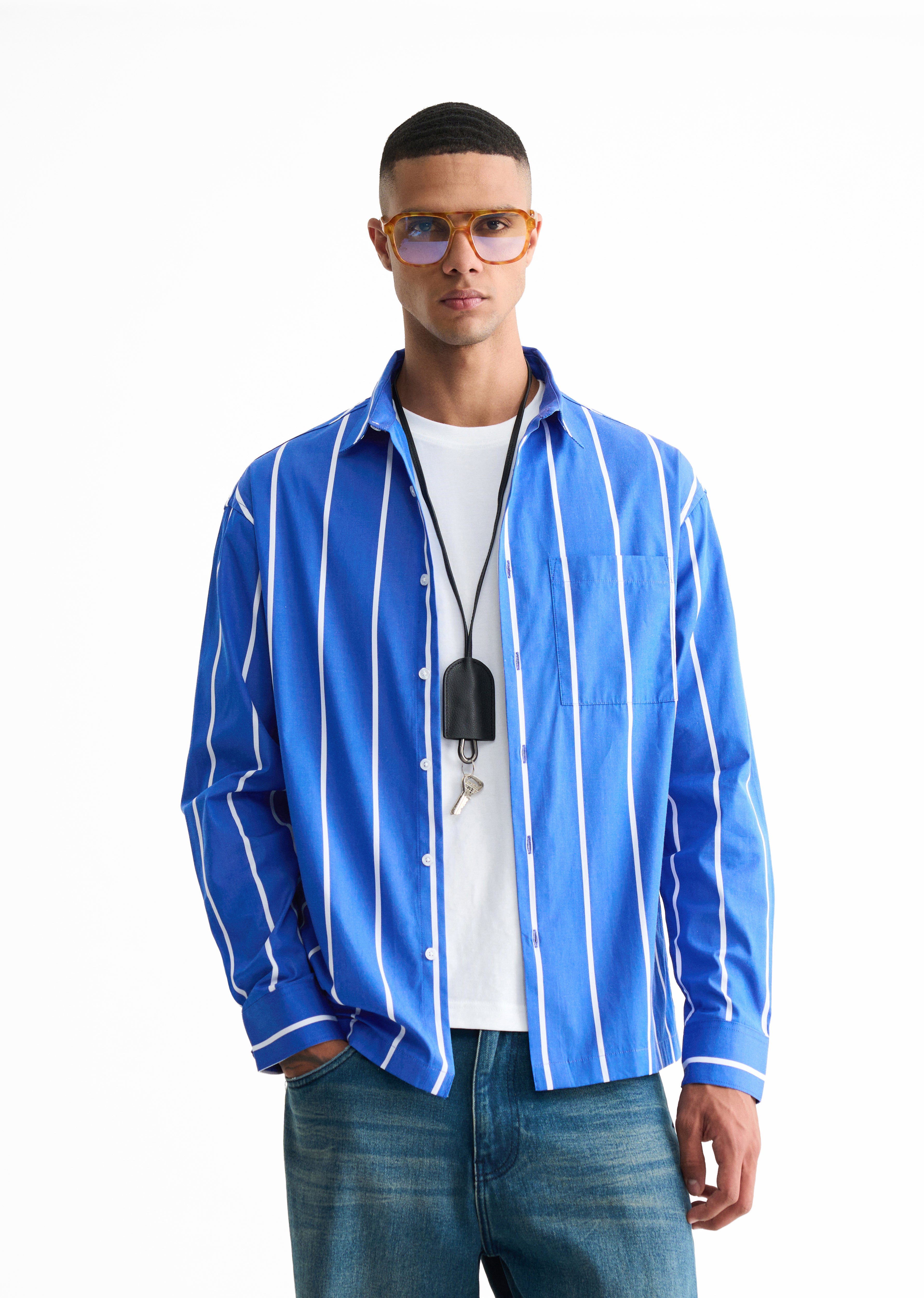 Blue Cotton Striped Boxy Shirt