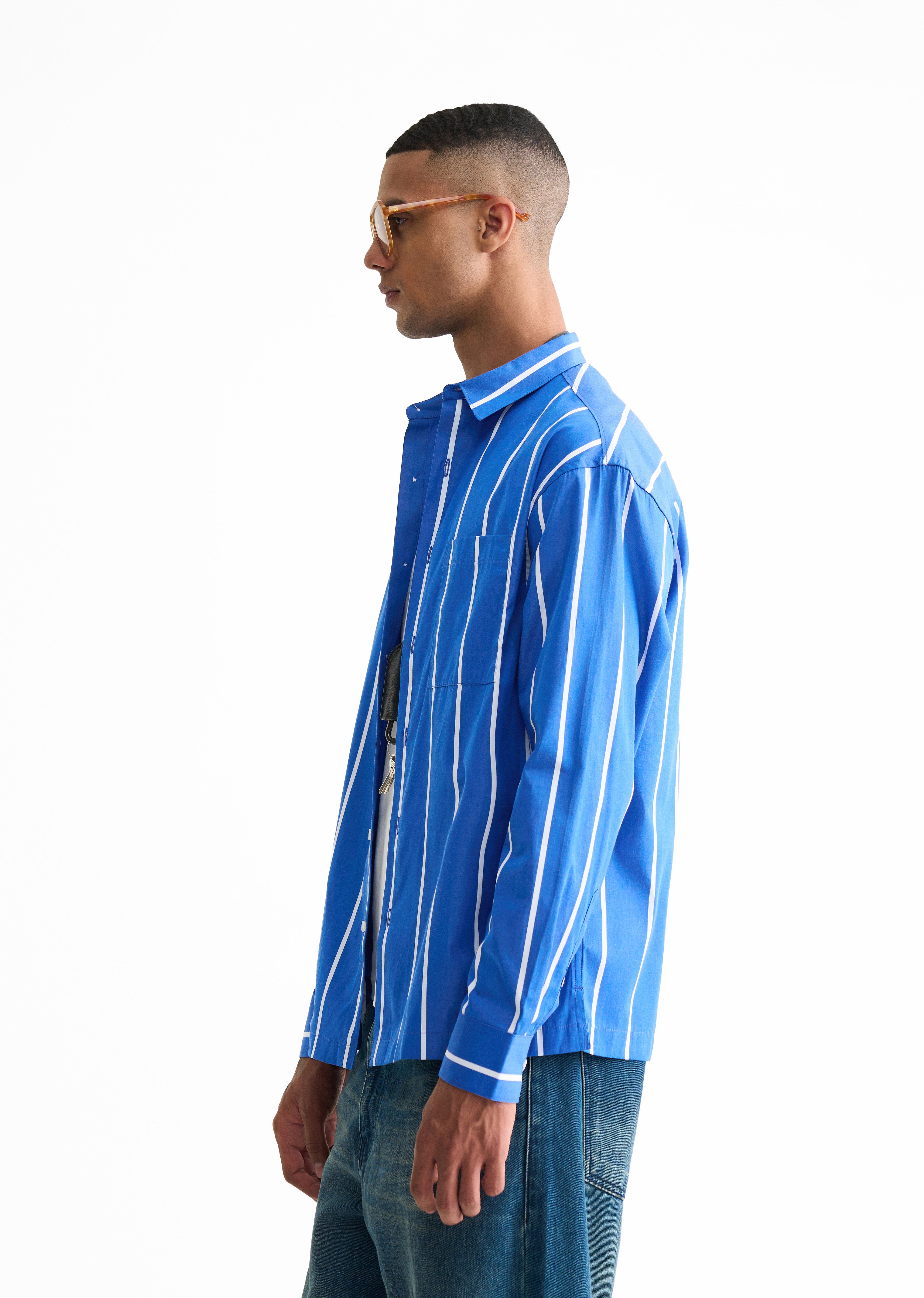 Blue Cotton Striped Boxy Shirt