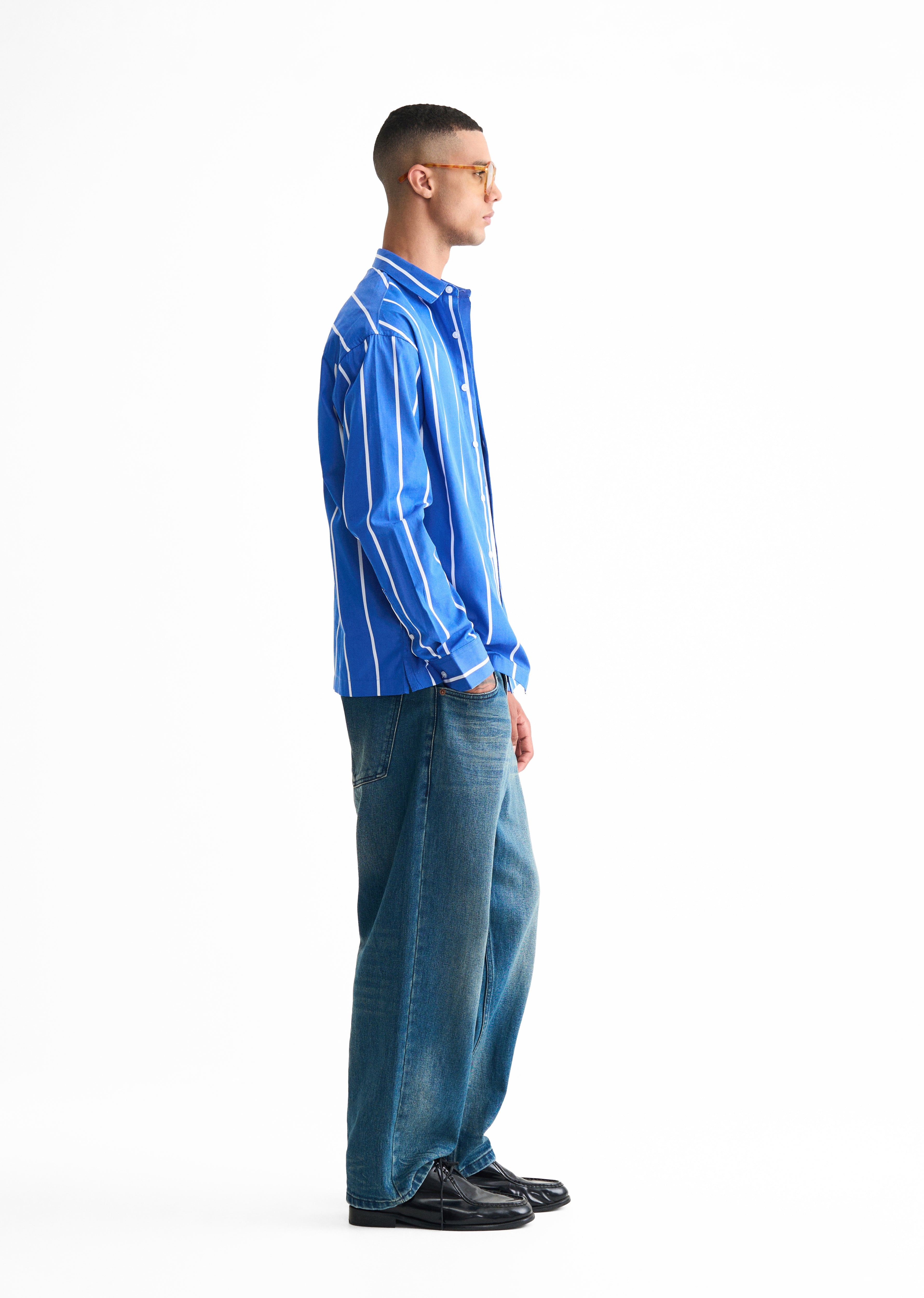 Blue Cotton Striped Boxy Shirt