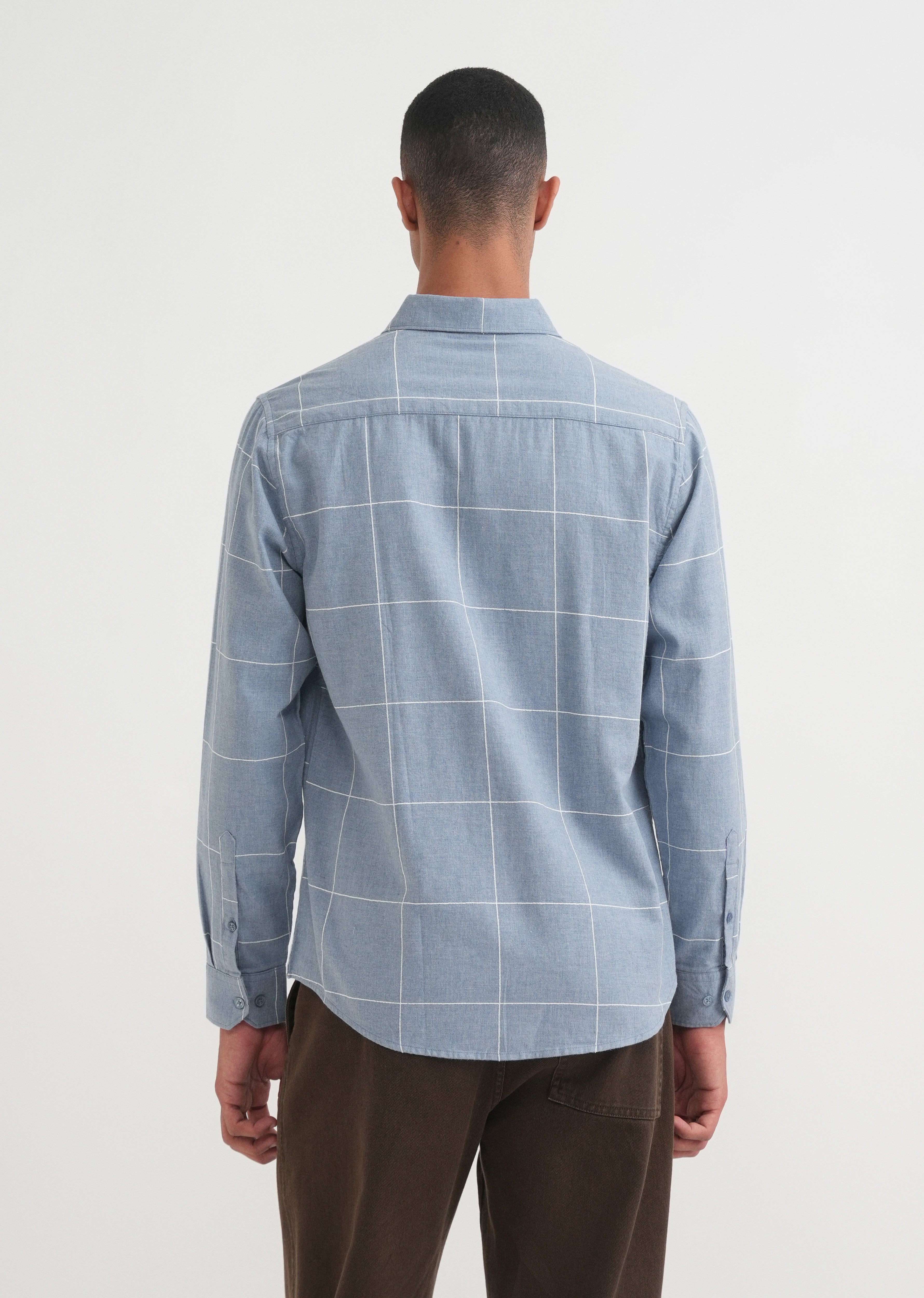 Blue Cotton Windowpane Check Shirt