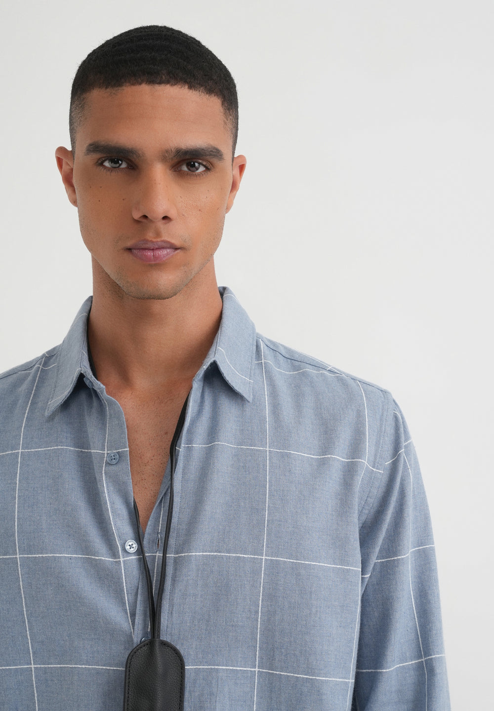 Blue Cotton Windowpane Check Shirt