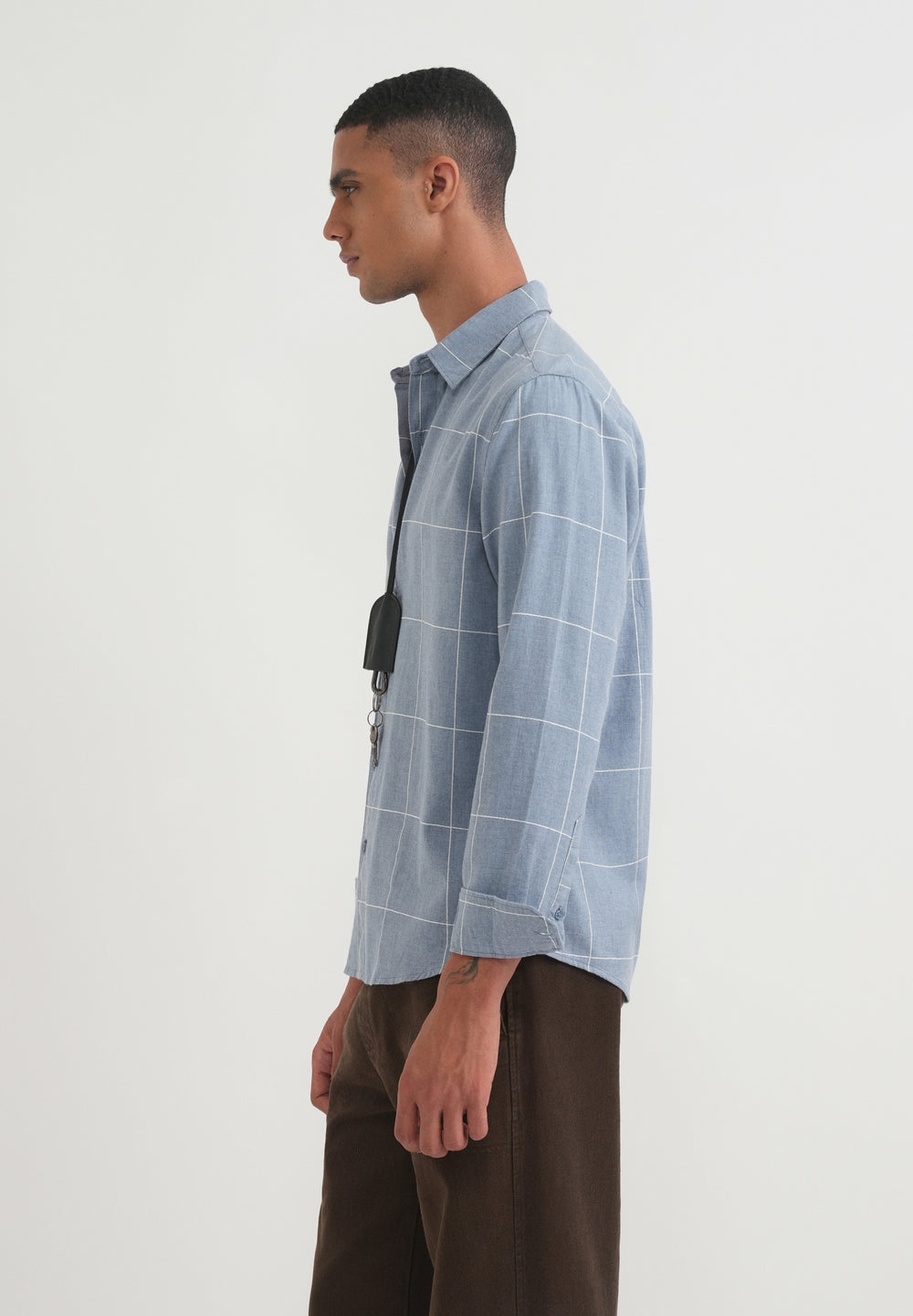 Blue Cotton Windowpane Check Shirt