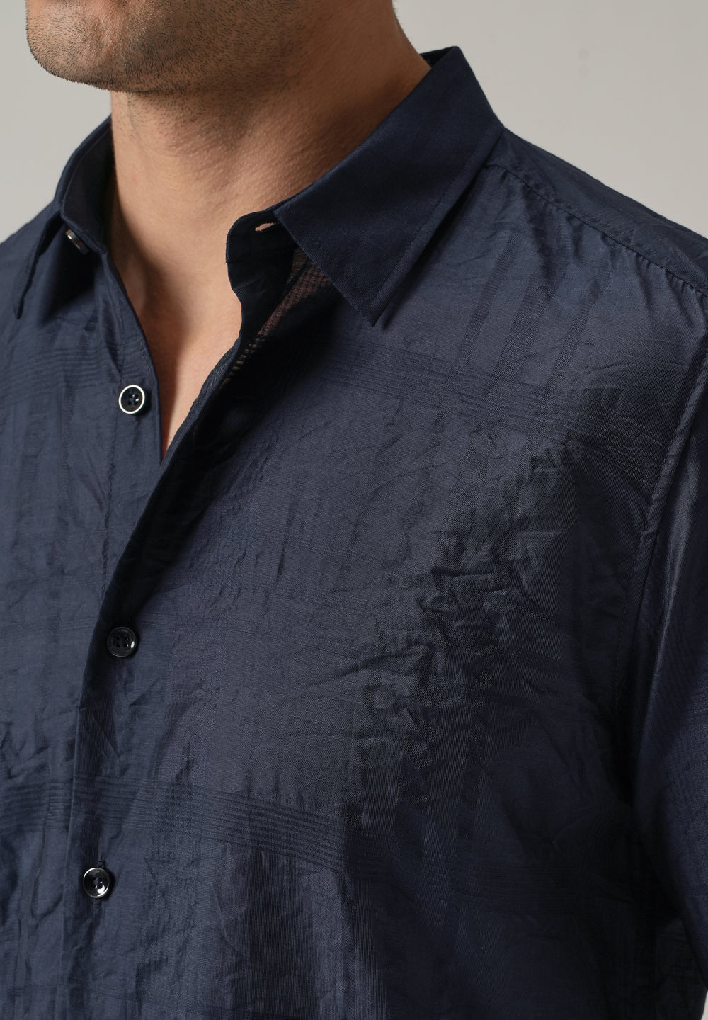Blue Crinkled Self Stripe Shirt