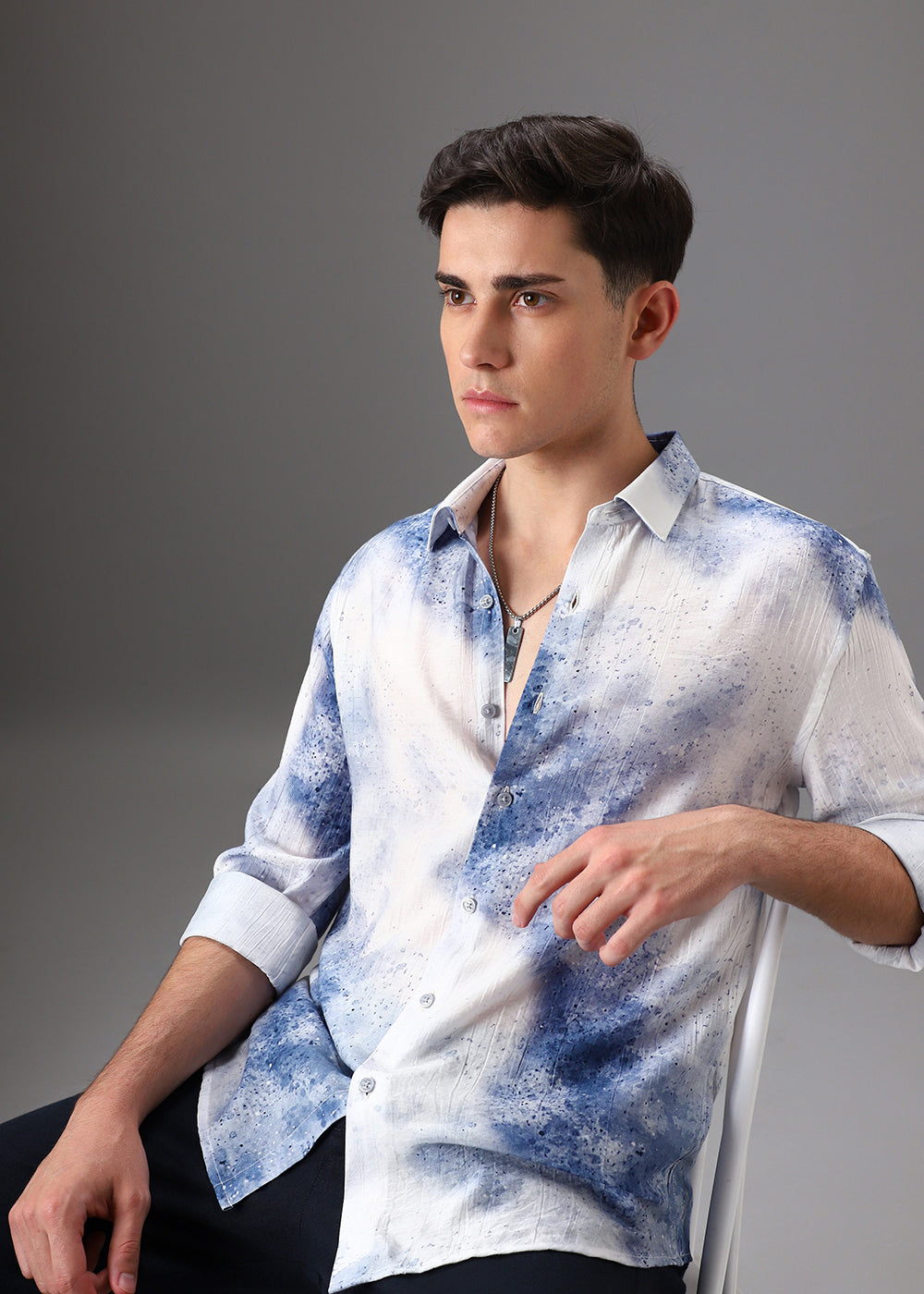 Blue Crushed Printed Shirt