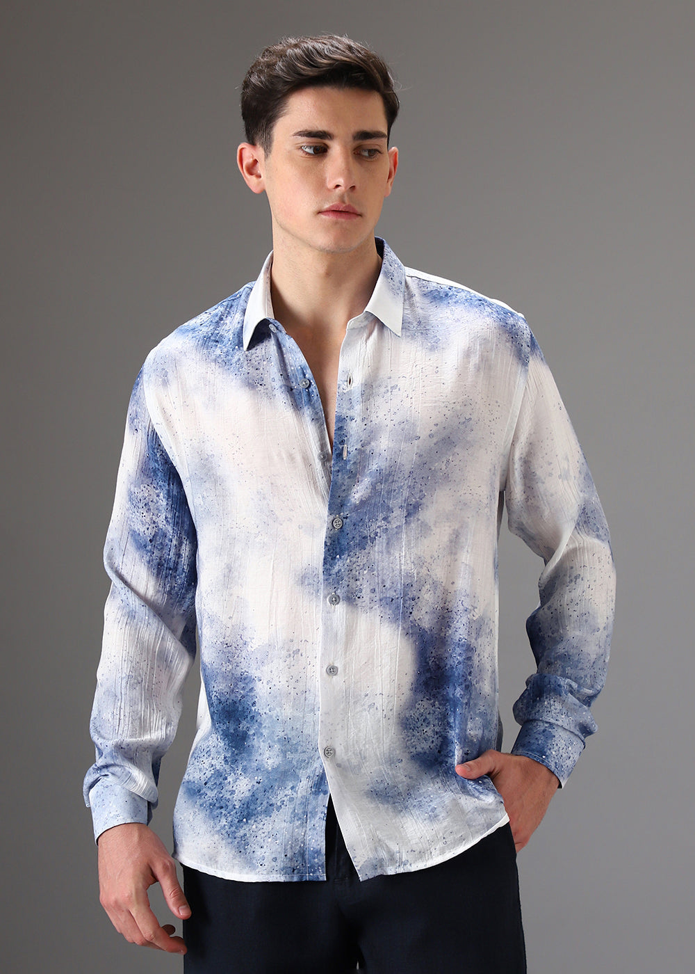 Blue Crushed Printed Shirt