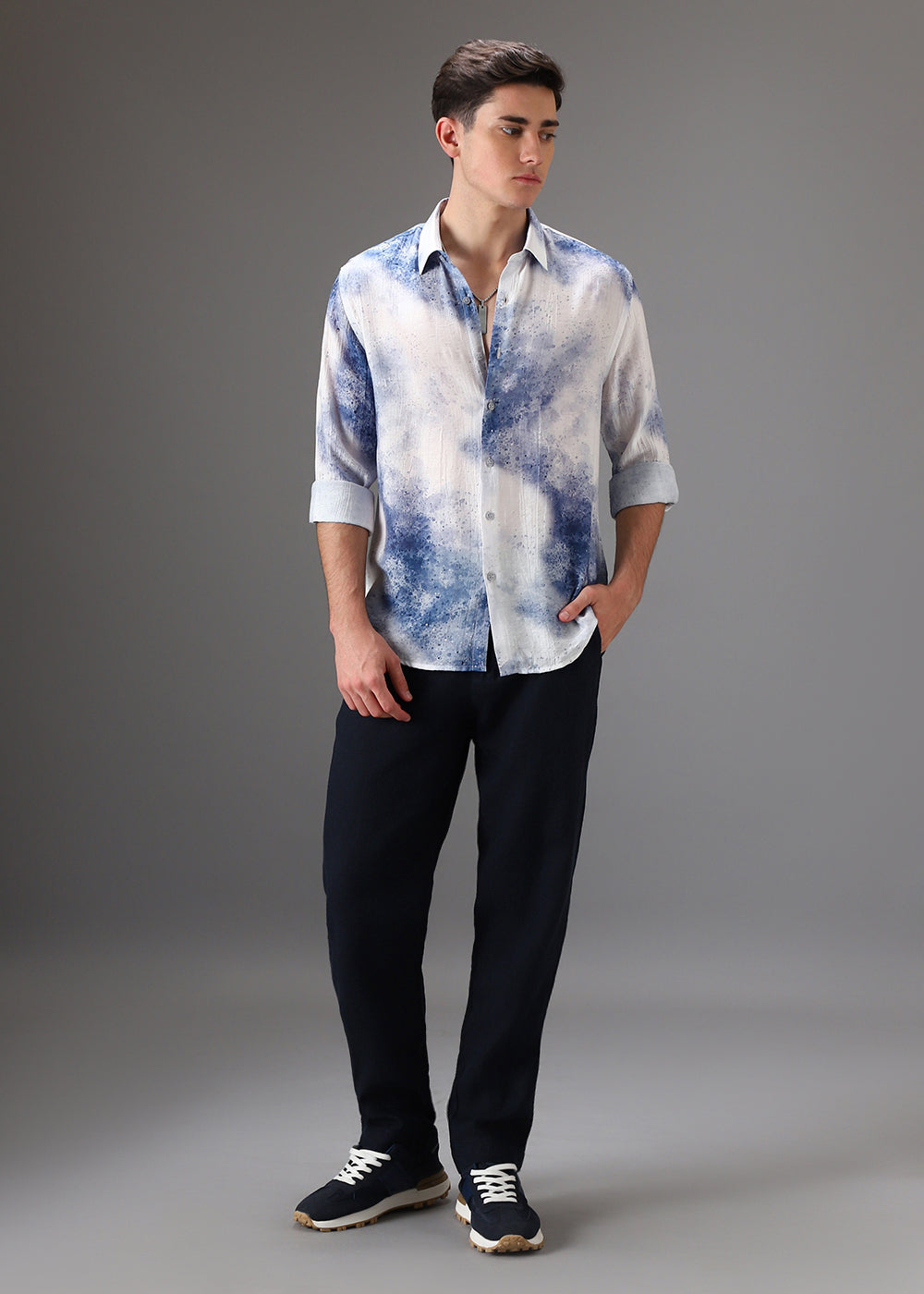 Blue Crushed Printed Shirt