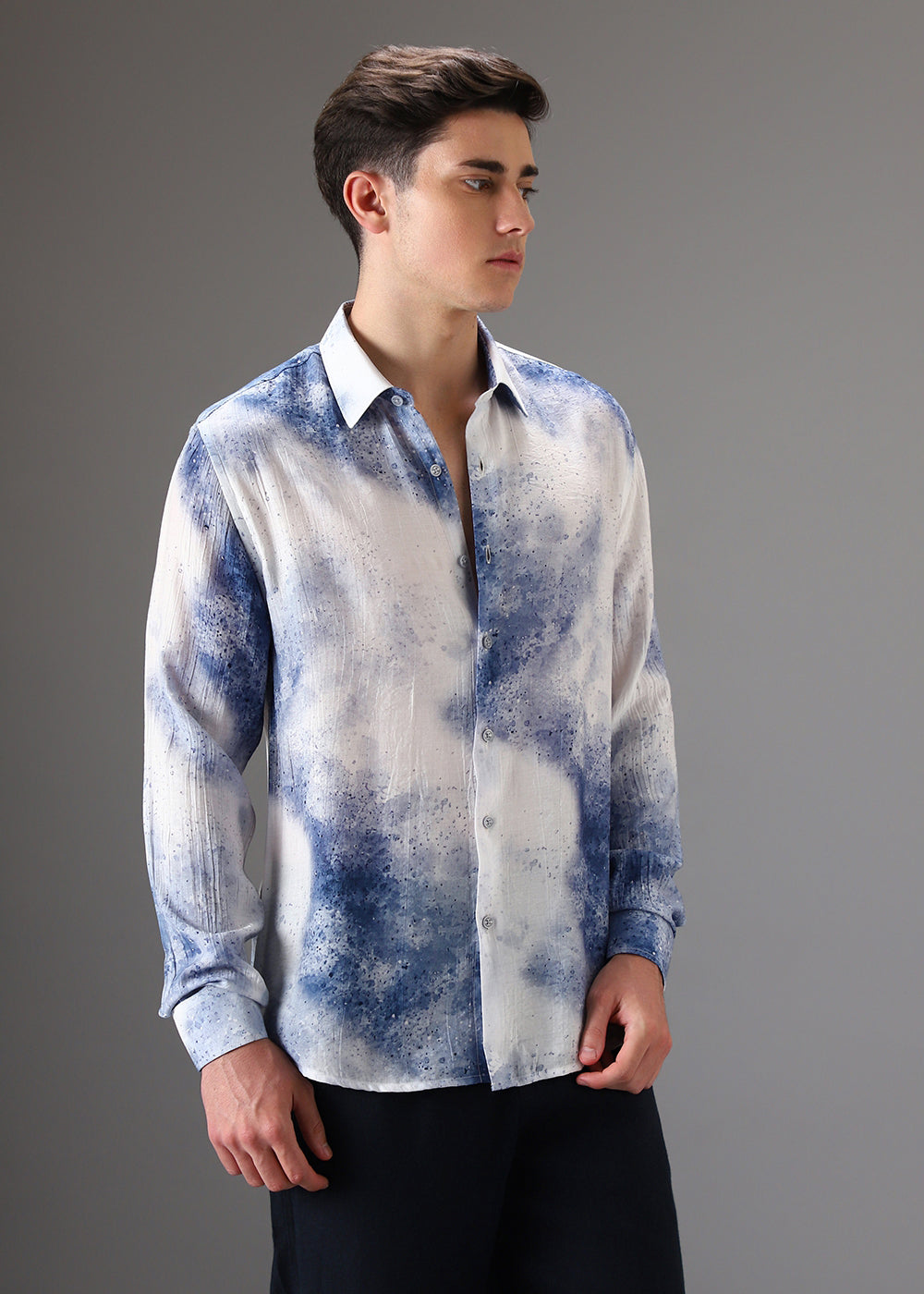 Blue Crushed Printed Shirt