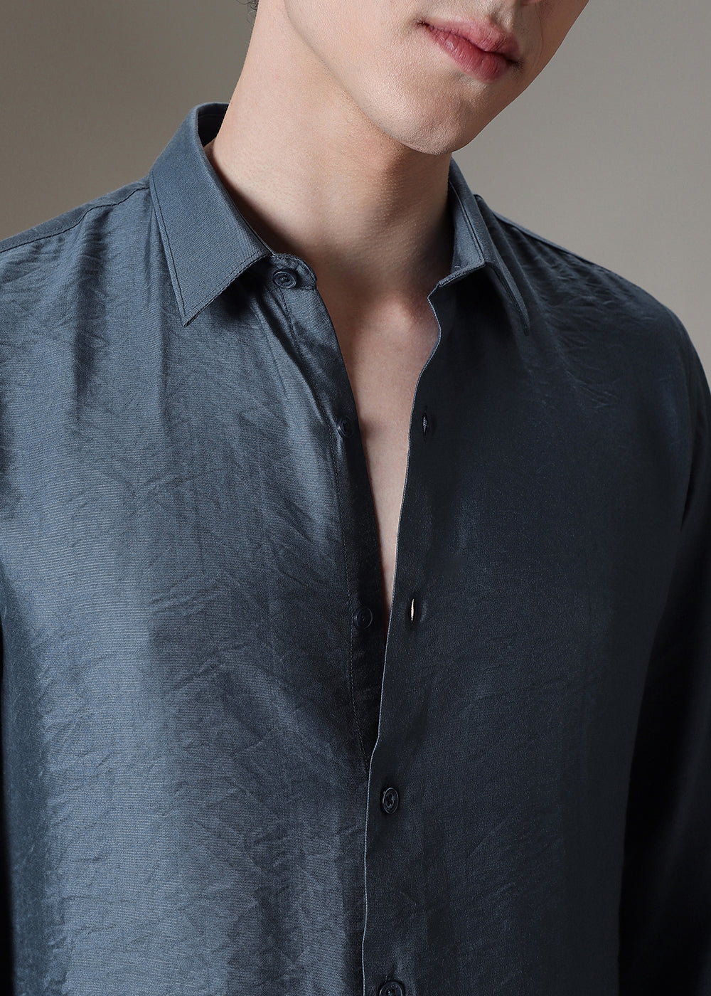 Blue Crushed Satin Shirt