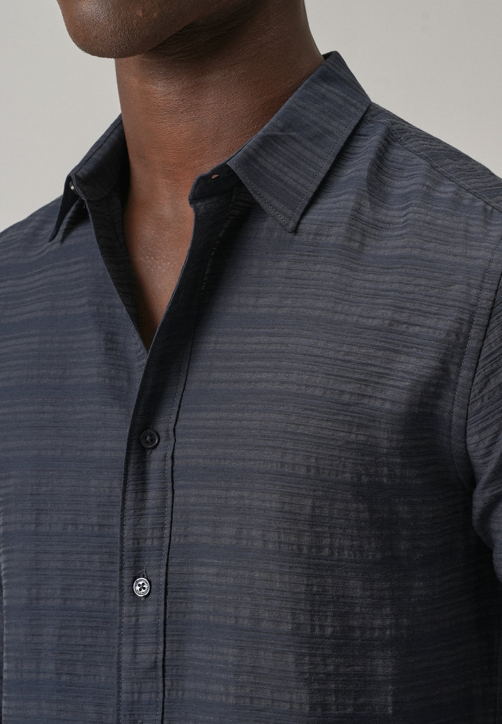 Blue Crushed Self Stripe Shirt