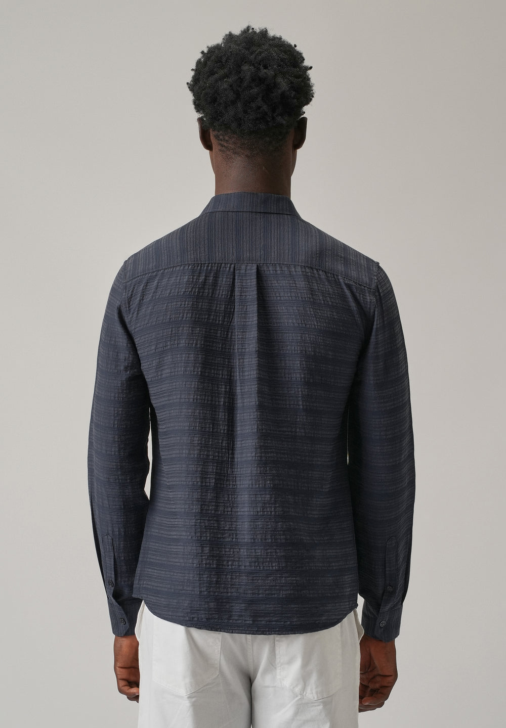 Blue Crushed Self Stripe Shirt