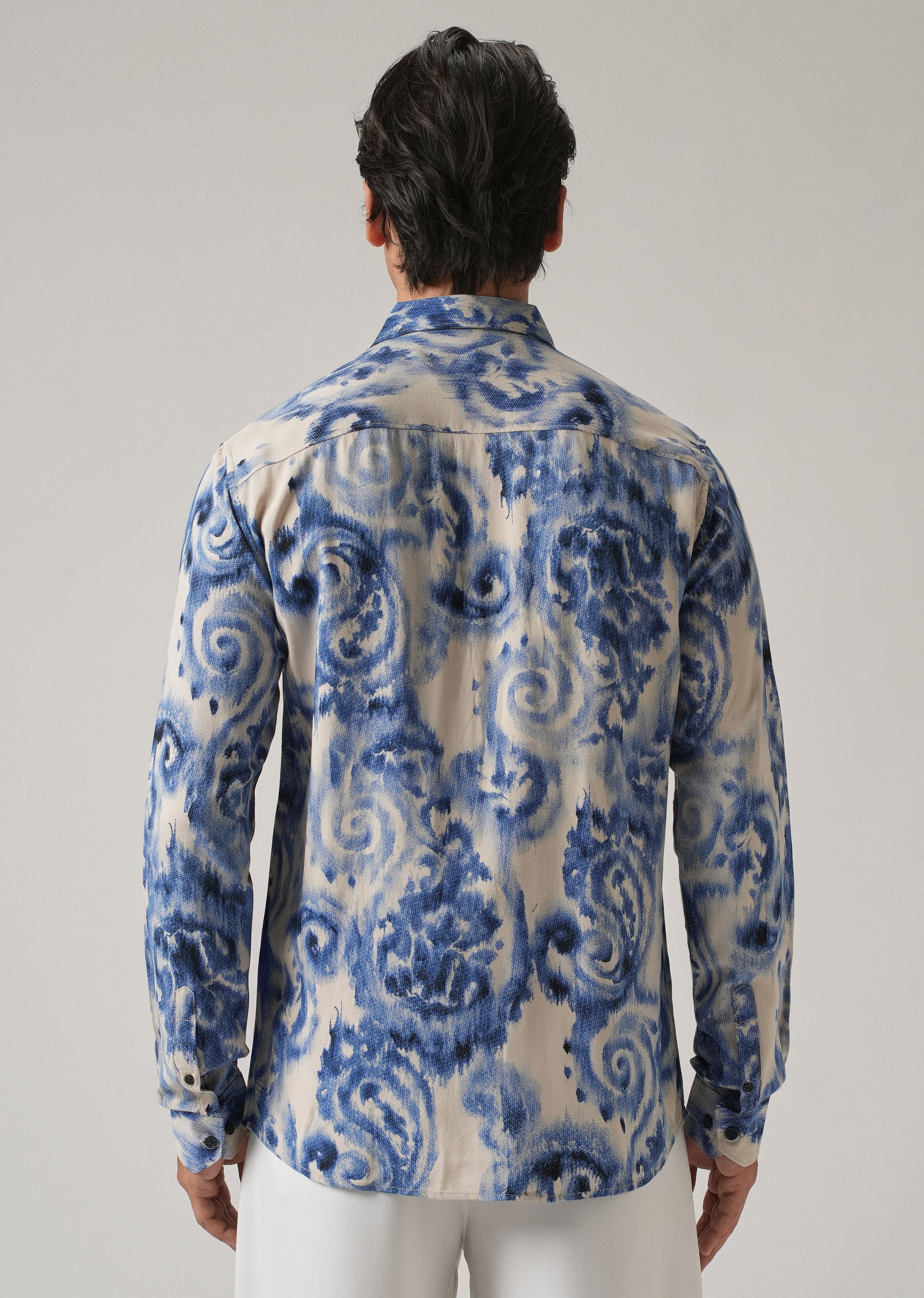 Blue Distort Paisley Print Feather Shirt