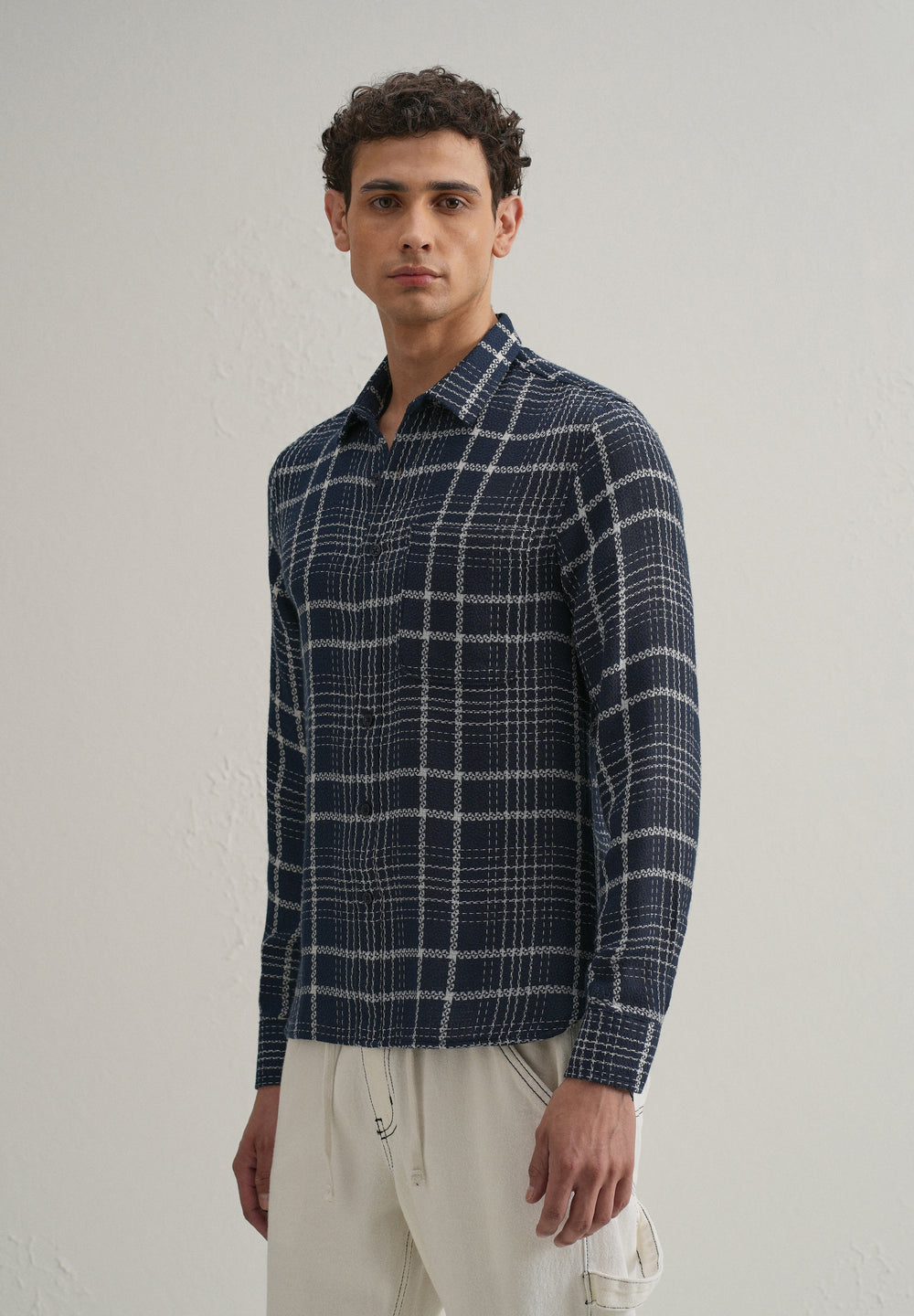 Blue Dobby Check Shirt