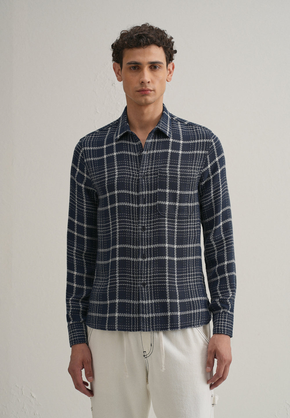 Blue Dobby Check Shirt