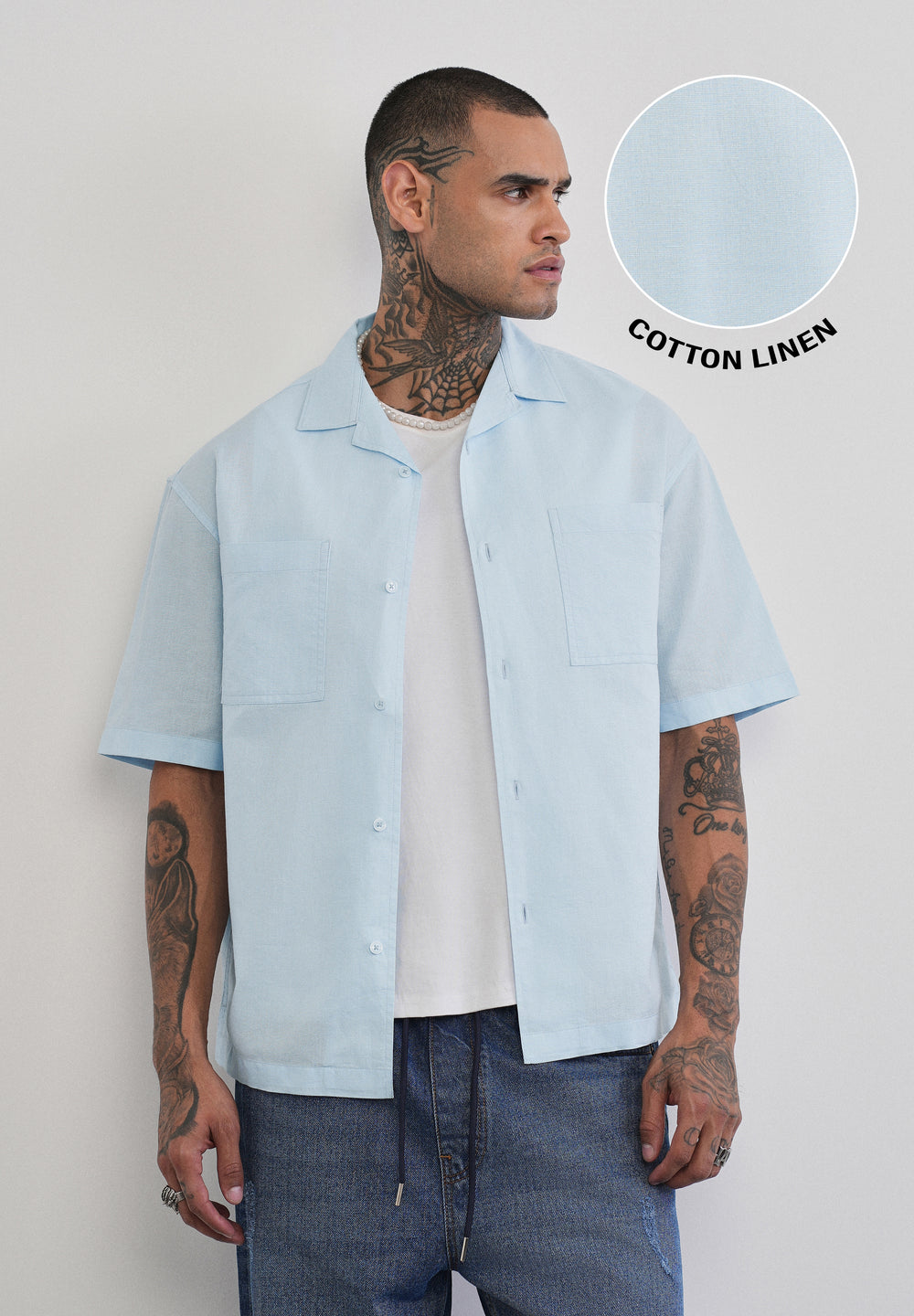 Blue Double Pocket Cotton Linen Shirt