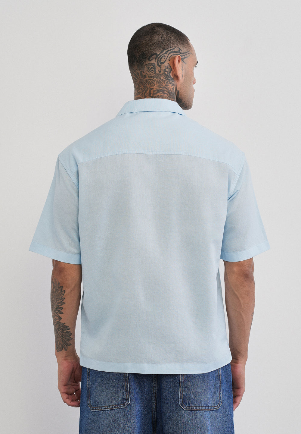 Blue Double Pocket Cotton Linen Shirt