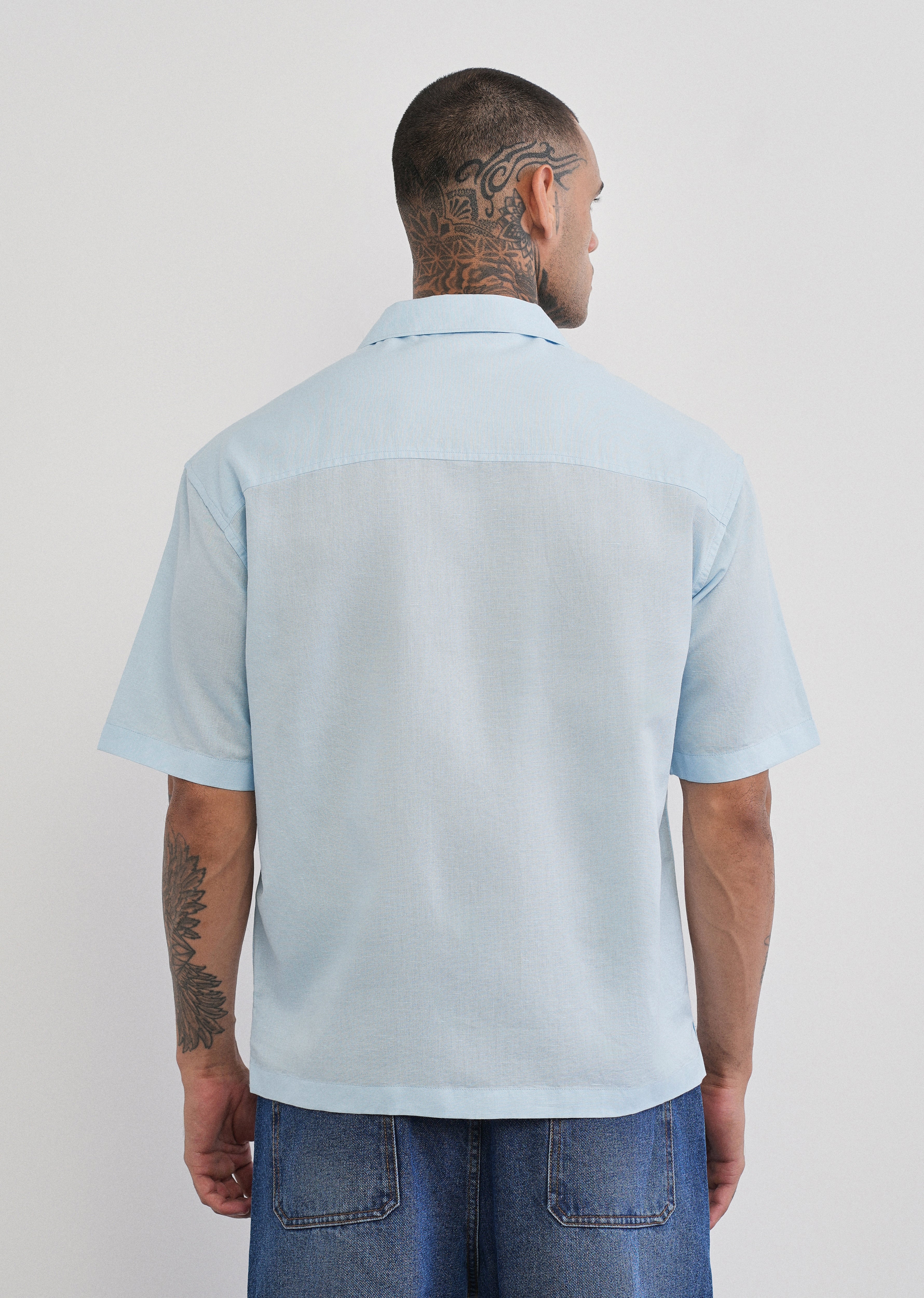 Blue Double Pocket Cotton Linen Shirt
