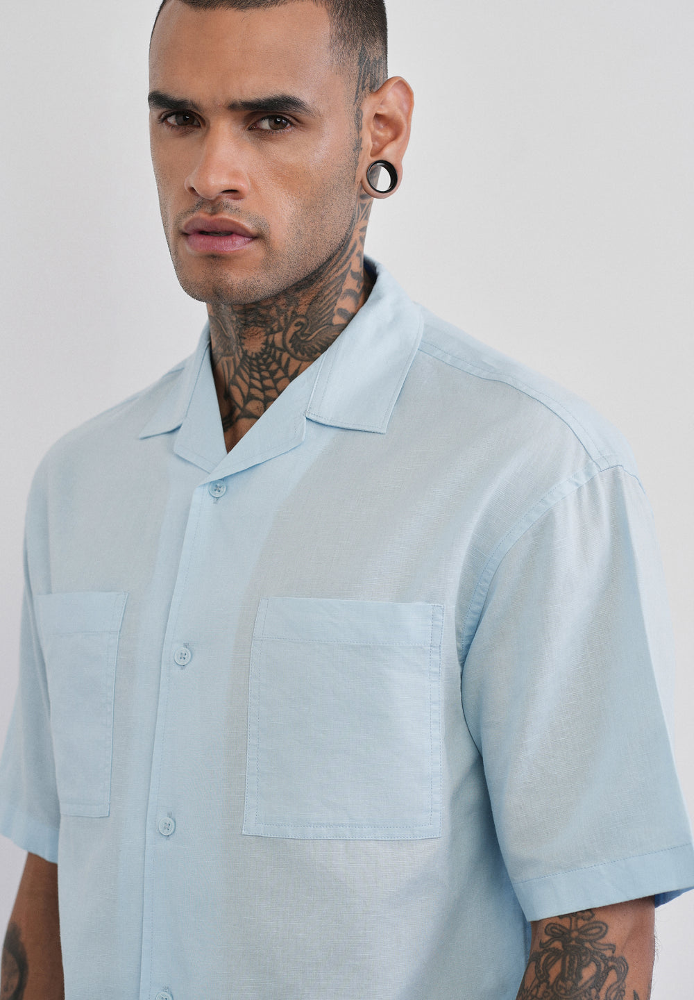 Blue Double Pocket Cotton Linen Shirt