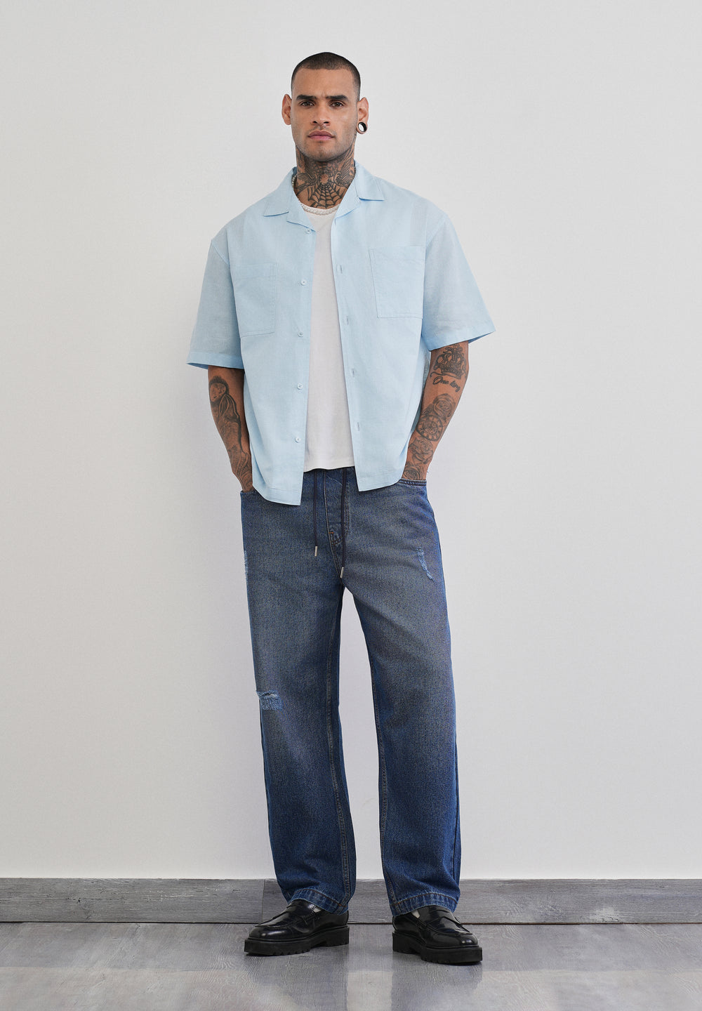 Blue Double Pocket Cotton Linen Shirt