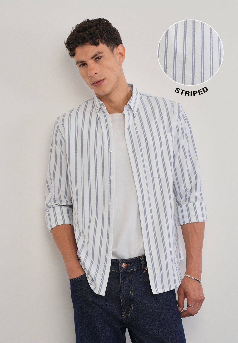Blue Double Stripe Cotton Shirt