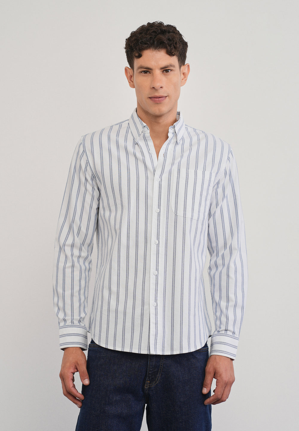 Blue Double Stripe Cotton Shirt