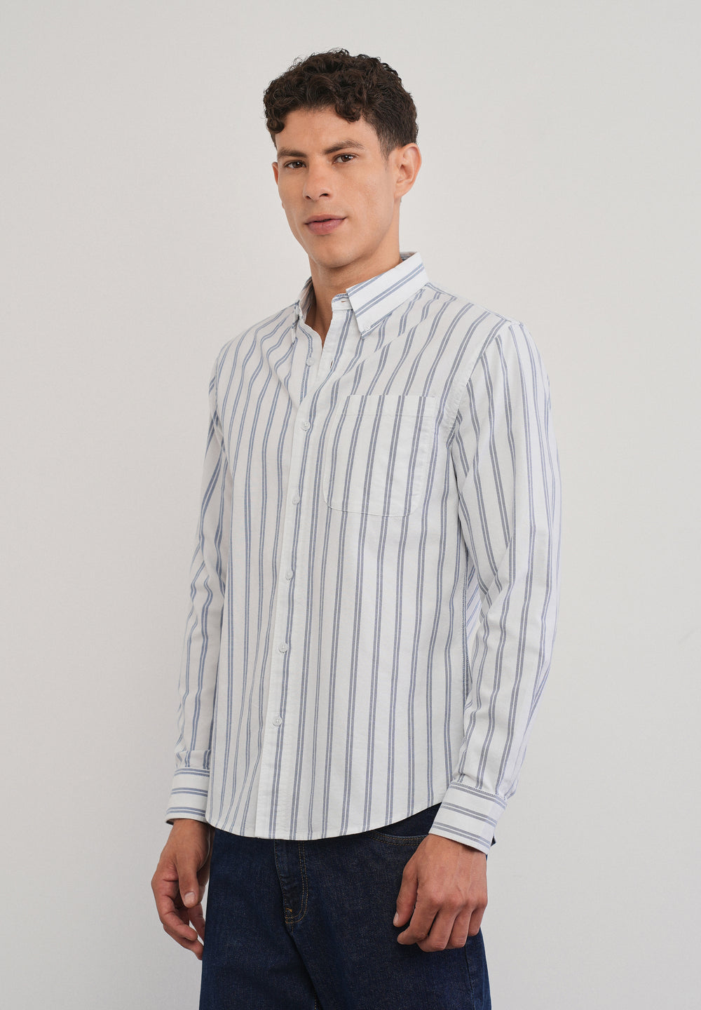 Blue Double Stripe Cotton Shirt